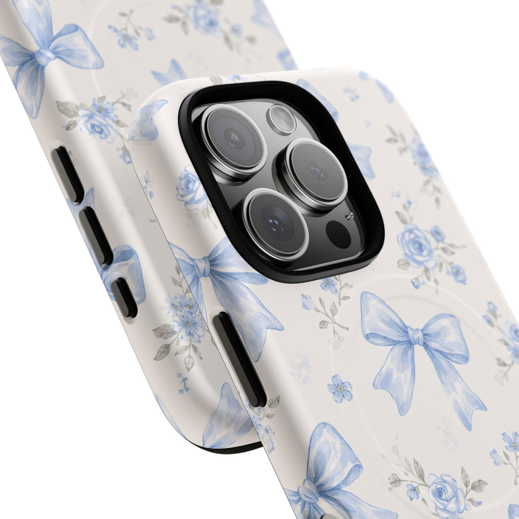 Floral Blue Bow iPhone Case – MagSafe Compatible