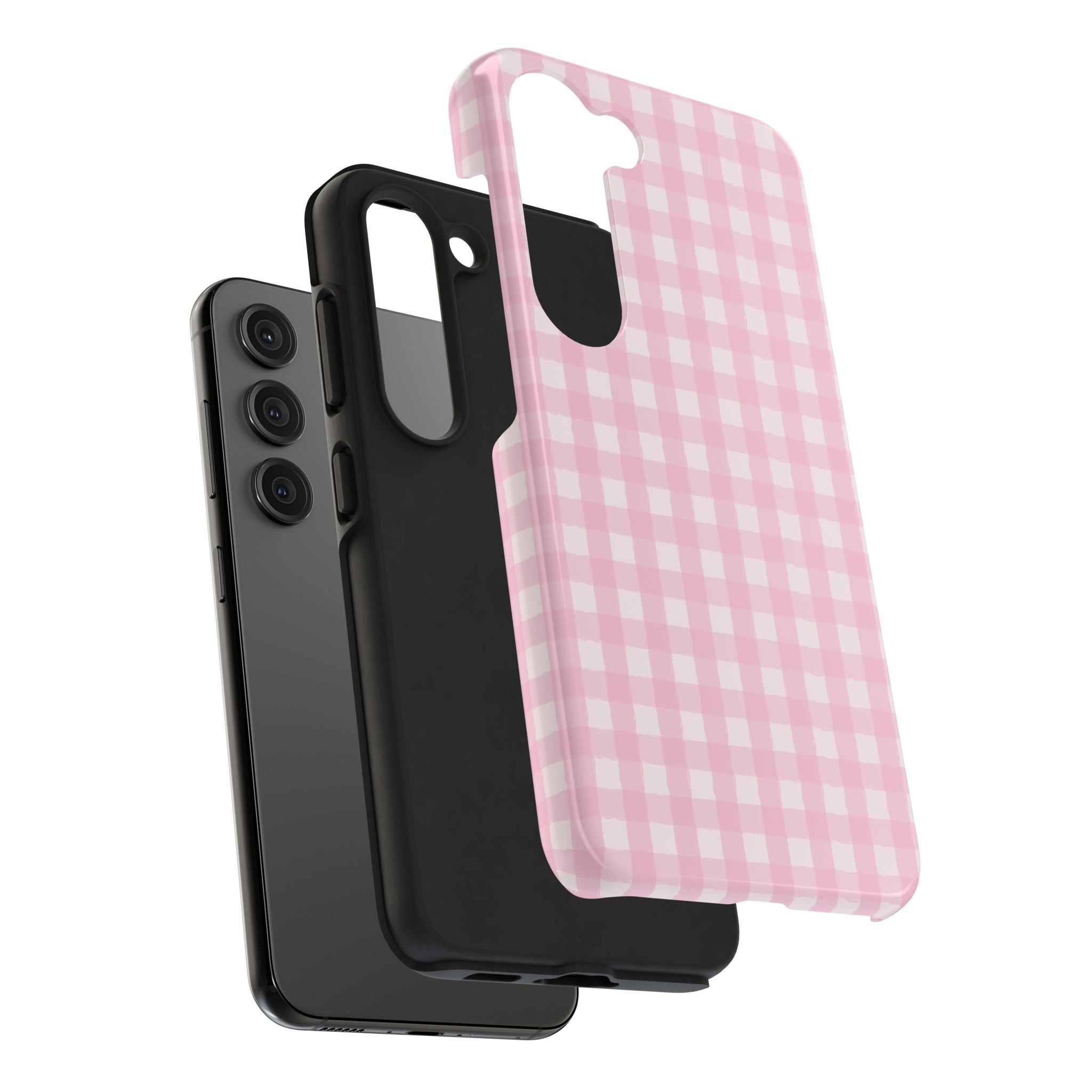 Pink Gingham Tough Samsung Case – Protective Check Pattern Cover for Women & Teens