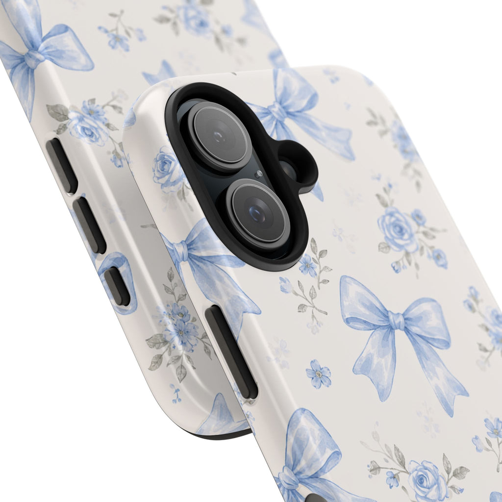 Blue Watercolor Bows iPhone Case, Floral Bow Pattern