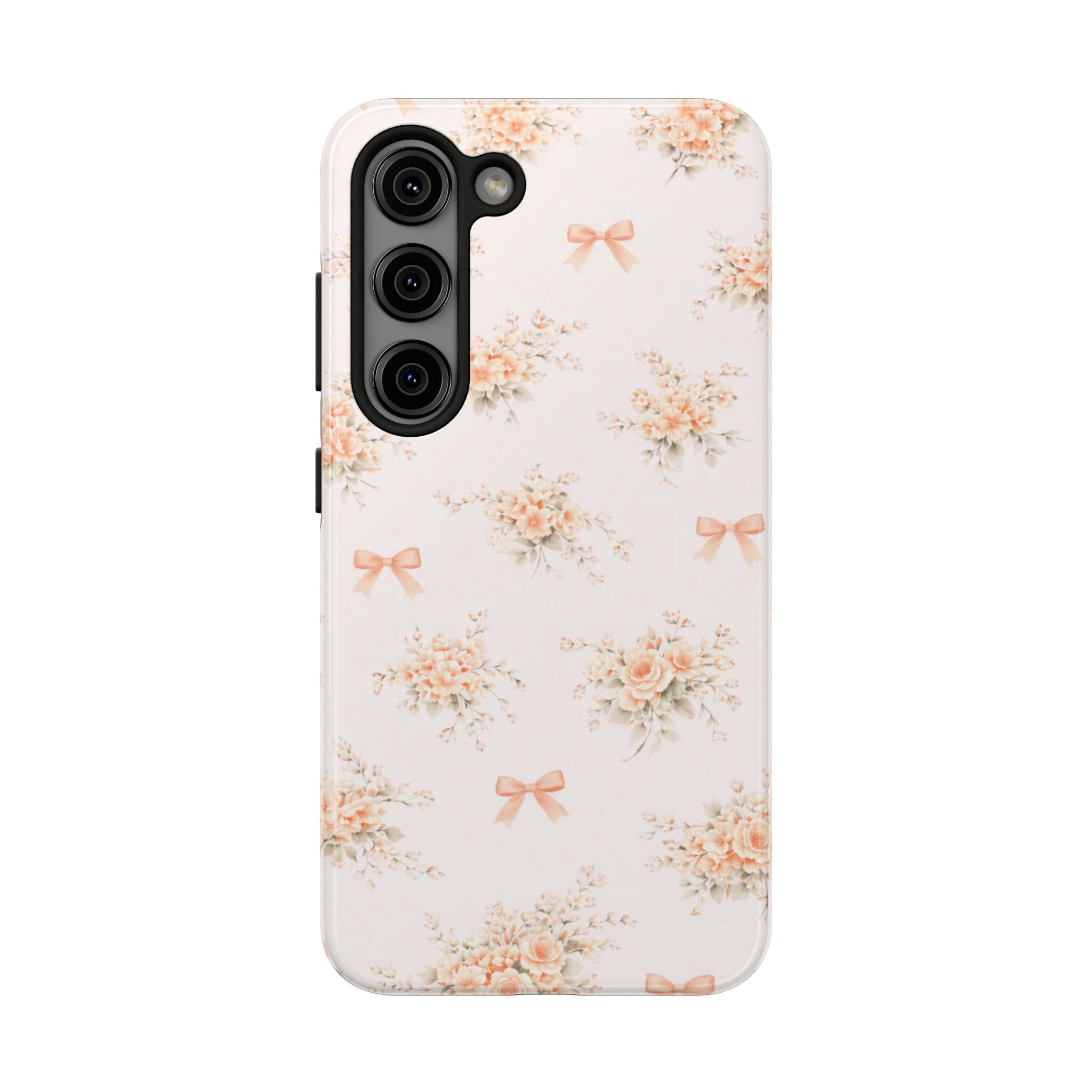 Vintage Peach Floral Bouquet Samsung Galaxy Case, Bow Pattern Pastel Floral