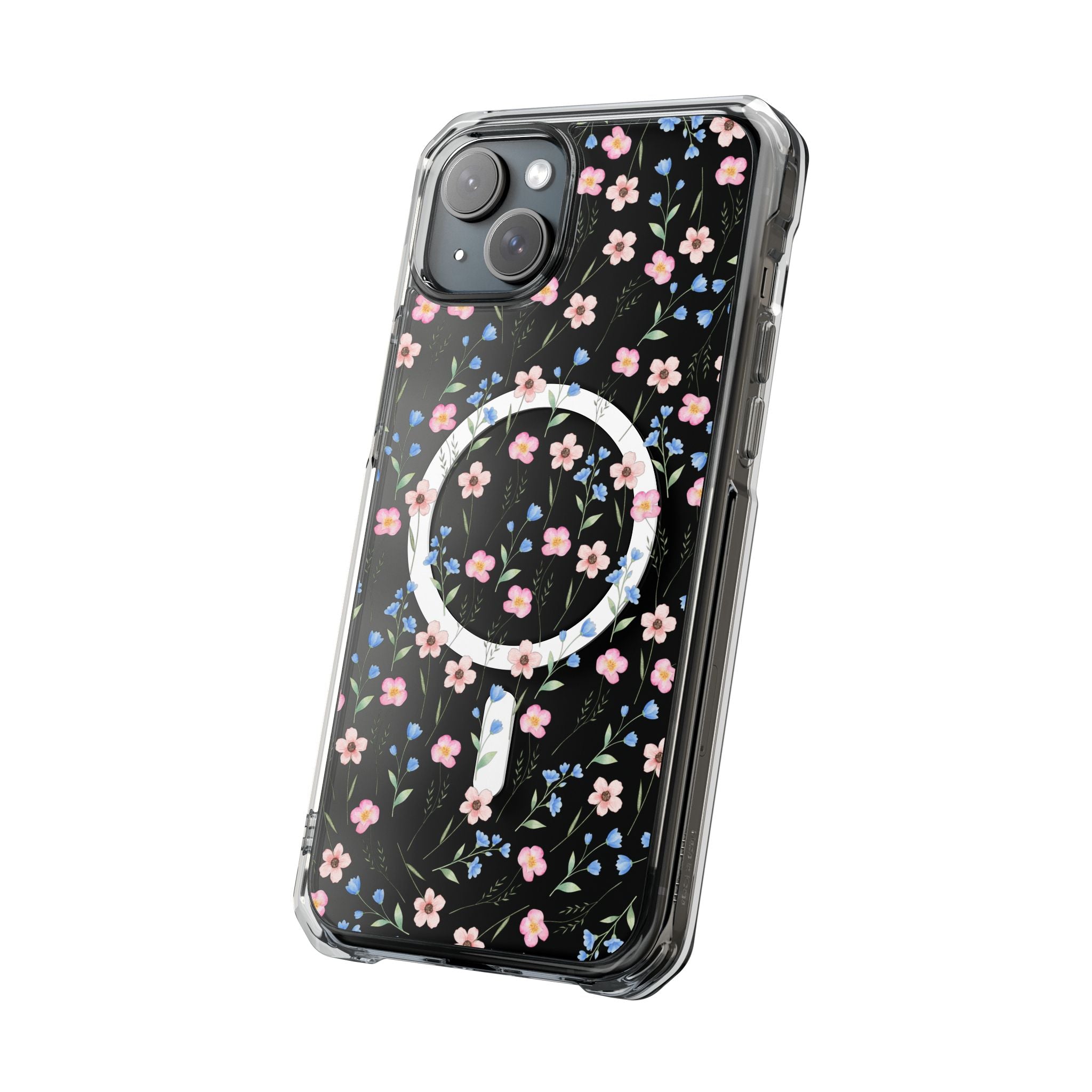 MagSafe Clear Phone Case — Pink Floral Pattern