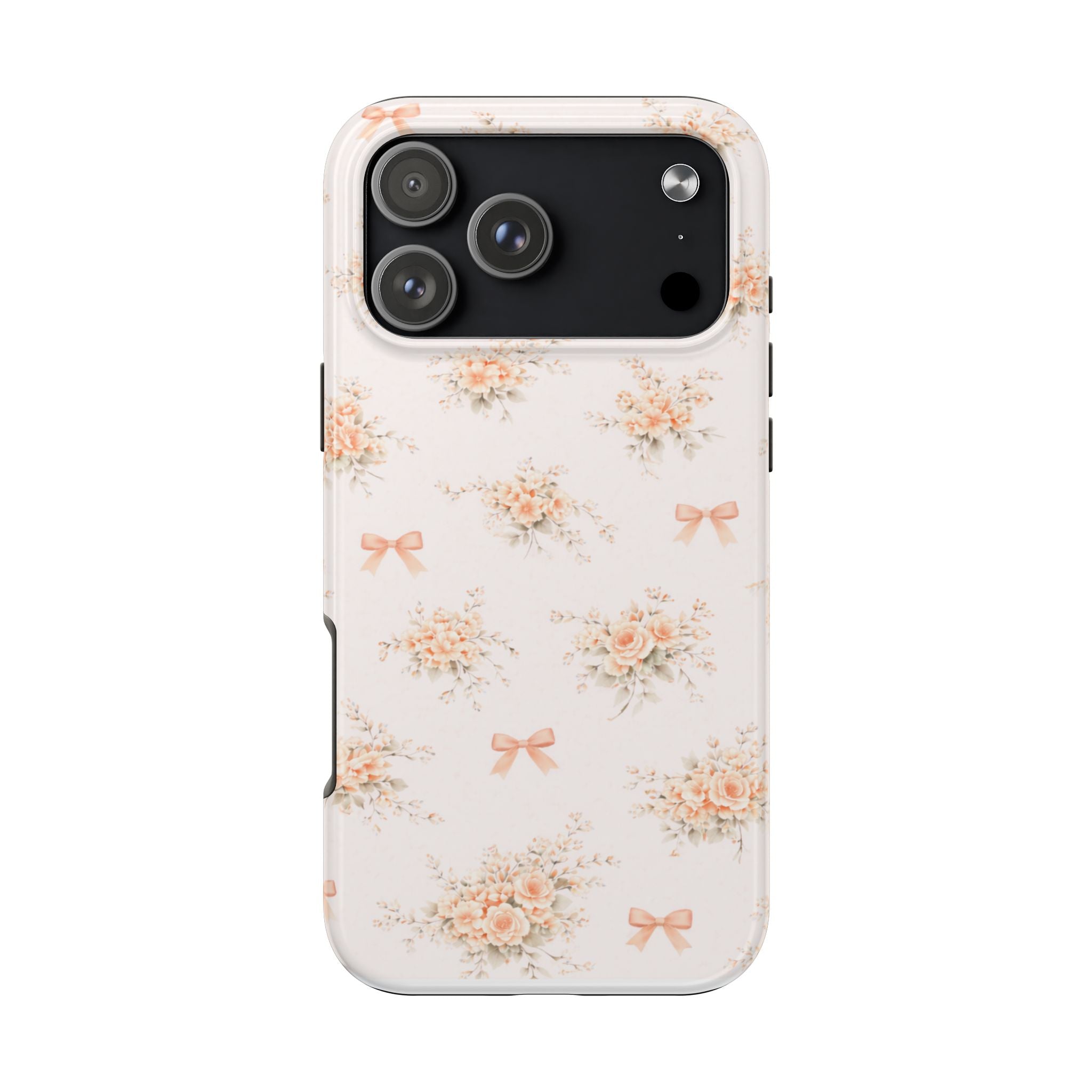 Vintage Peach Floral Bouquet iPhone Case | Tough Phone Case | Pastel Bow Pattern