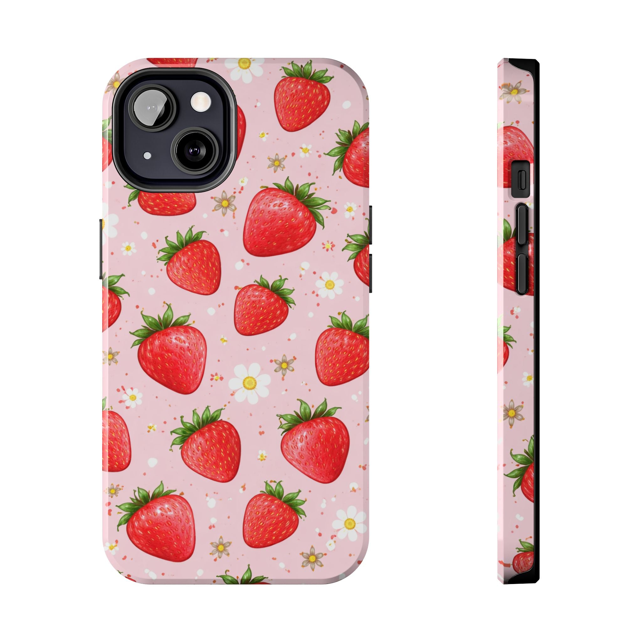 Pink Strawberry Print Phone Case, Soft Fruit Pattern