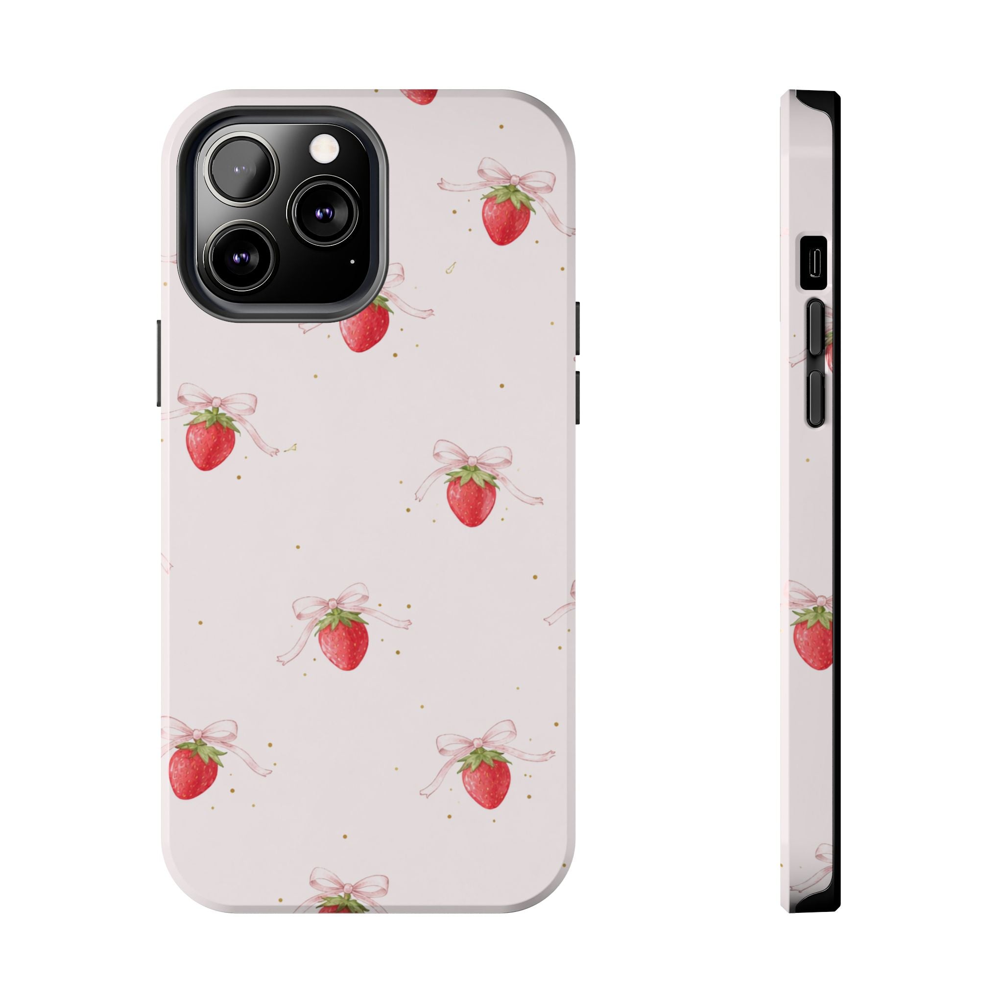 Pink Strawberry Pattern Tough Phone Case, Pastel Fruit Print