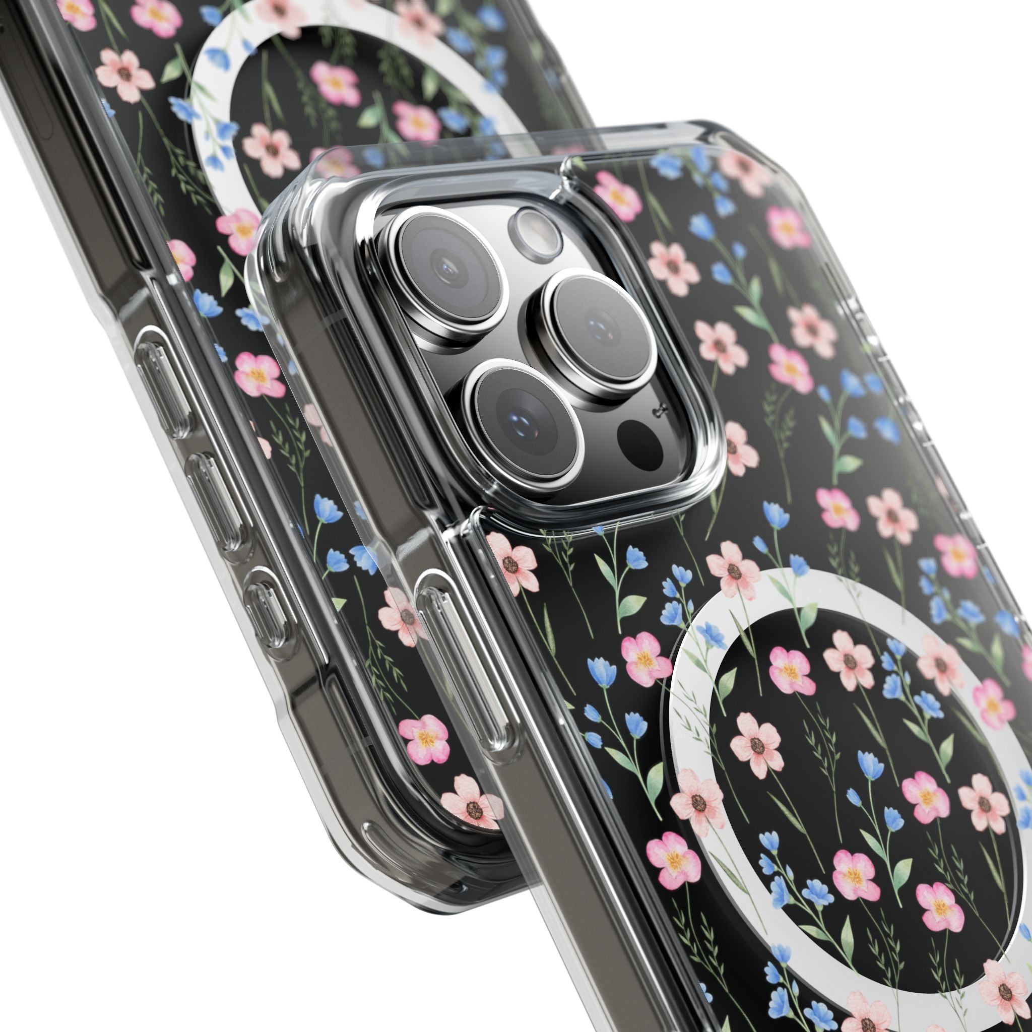 MagSafe Clear Phone Case — Pink Floral Pattern