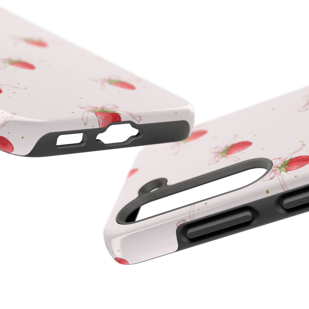 Red Strawberry Pattern Tough Phone Case, Bold Fruit Print