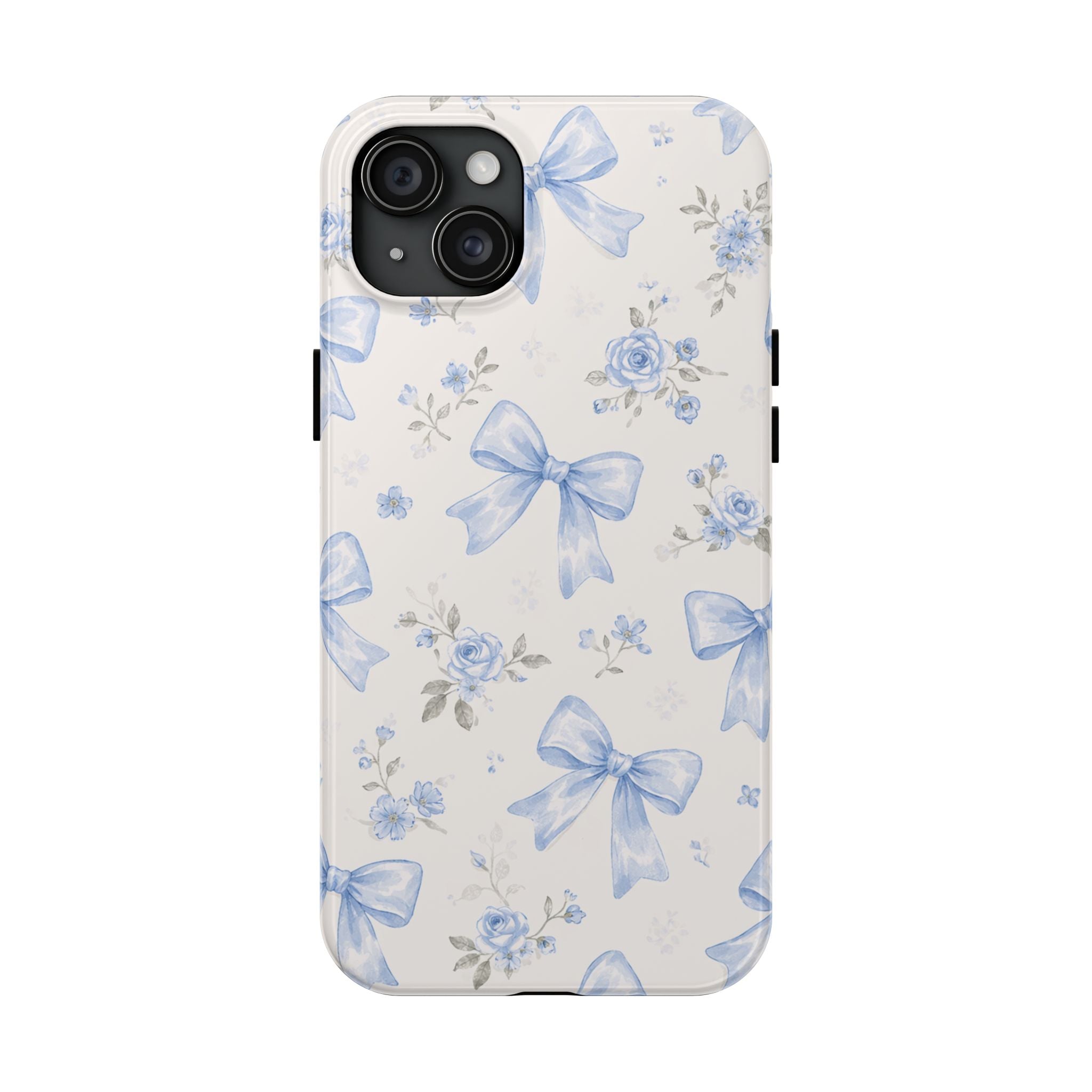 Blue Watercolor Bows iPhone Case, Floral Bow Pattern