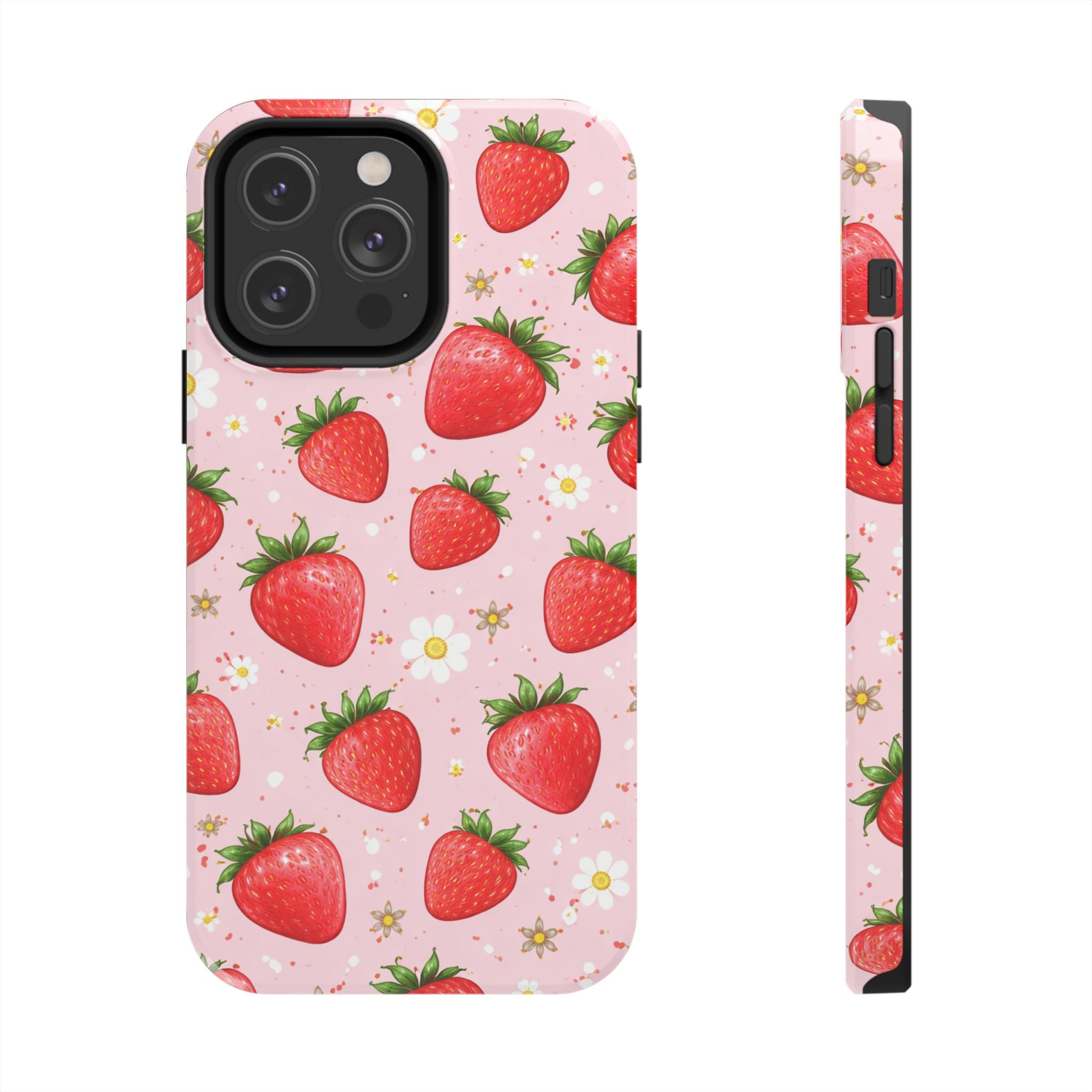 Pink Strawberry Print Phone Case, Soft Fruit Pattern