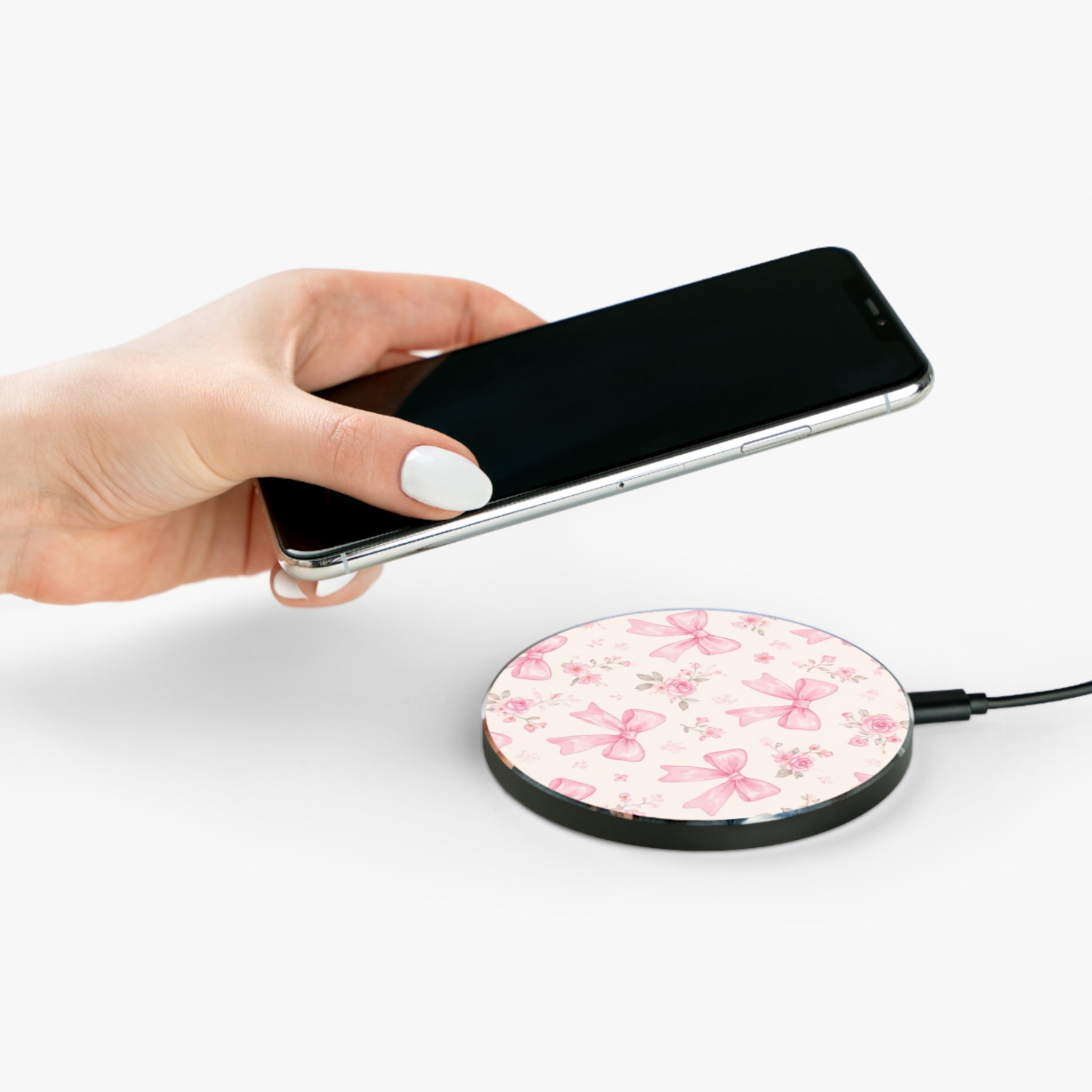 Pink Ribbon Bow Floral Wireless Charger