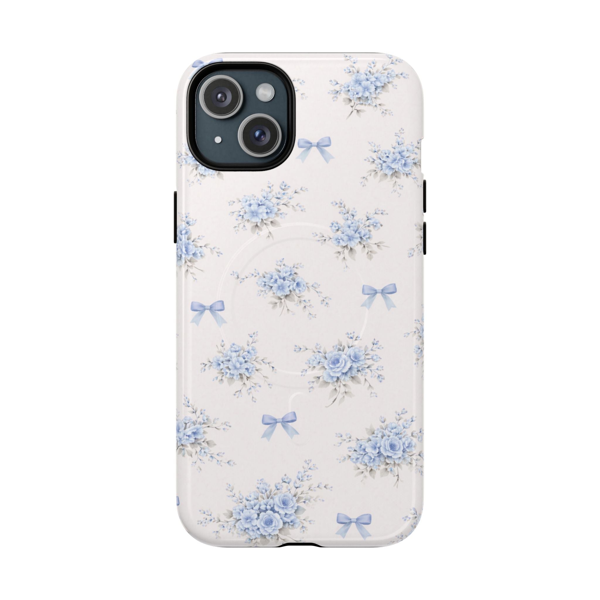 Blue Floral Bow iPhone Case – MagSafe Compatible