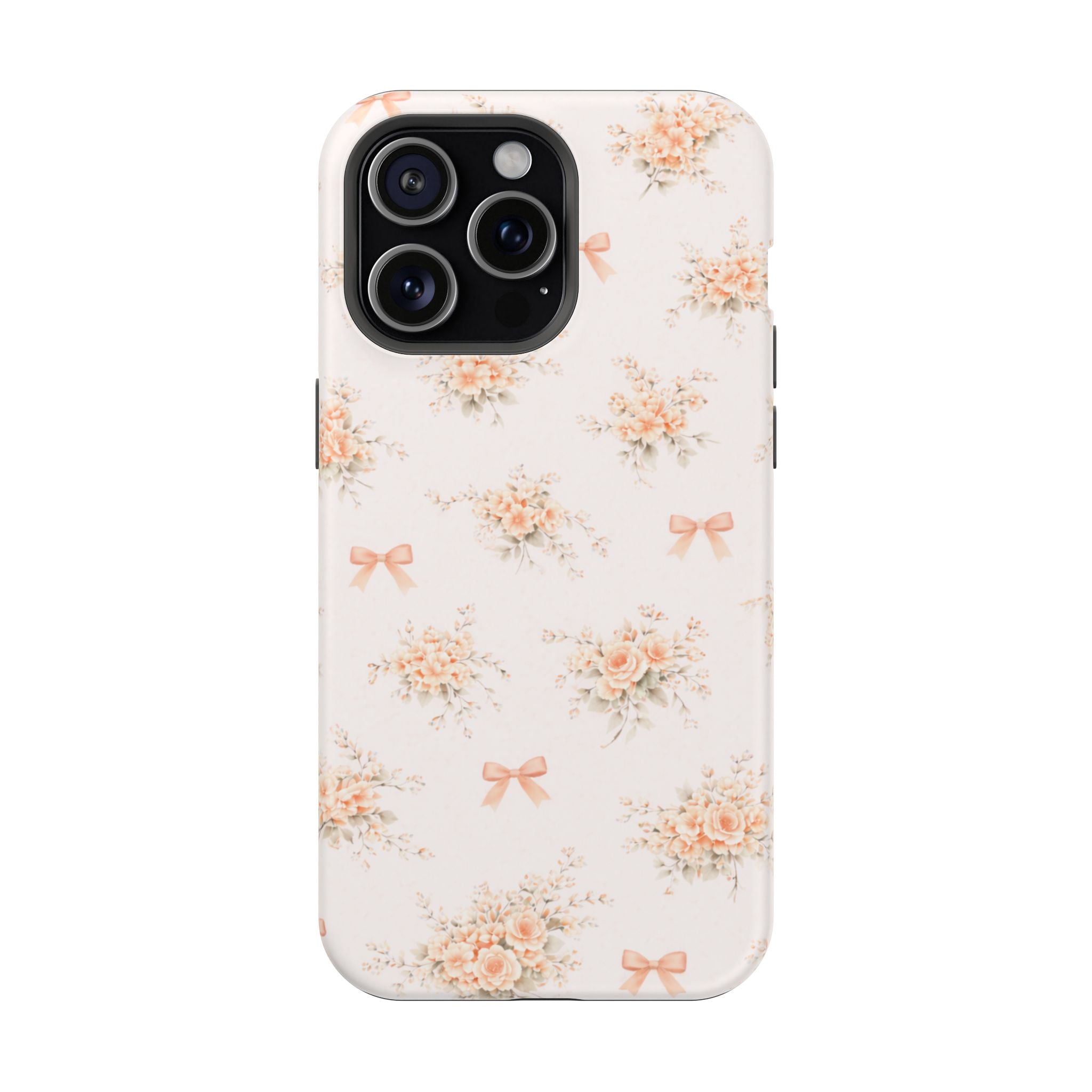 Vintage Peach Floral Bow iPhone Case | Magnetic Impact-Resistant Case