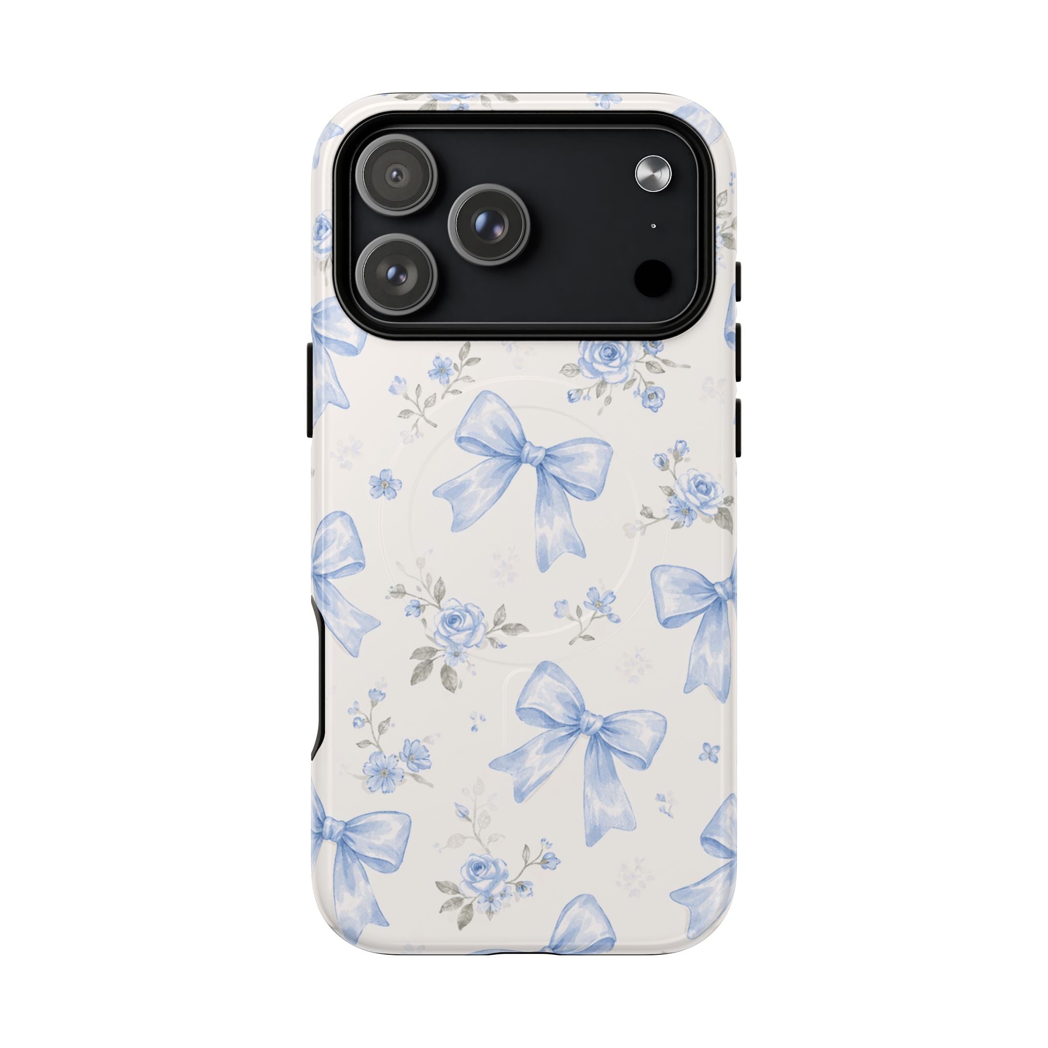 Floral Blue Bow iPhone Case – MagSafe Compatible