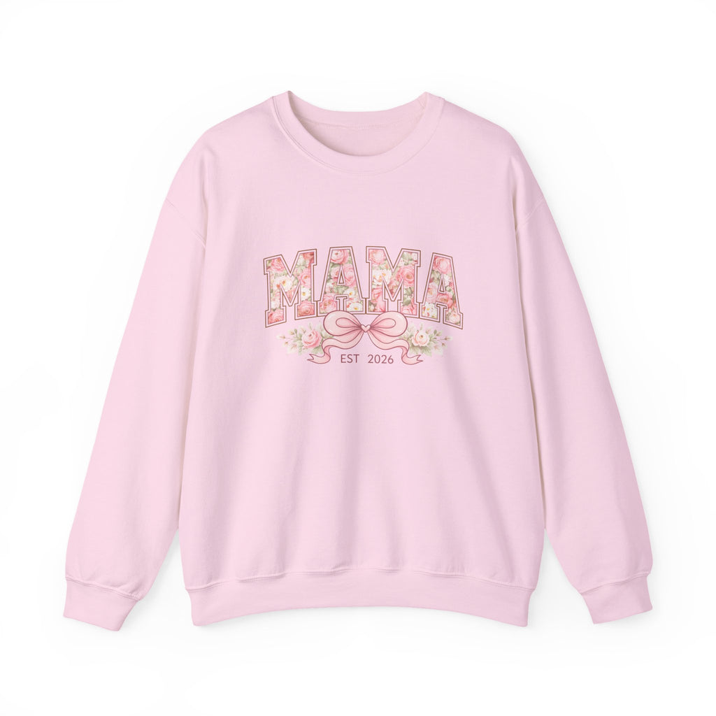 Mama Floral Crewneck Sweatshirt — "MAMA" Pink Bow & Est. 2026 Mother's Day Pullover