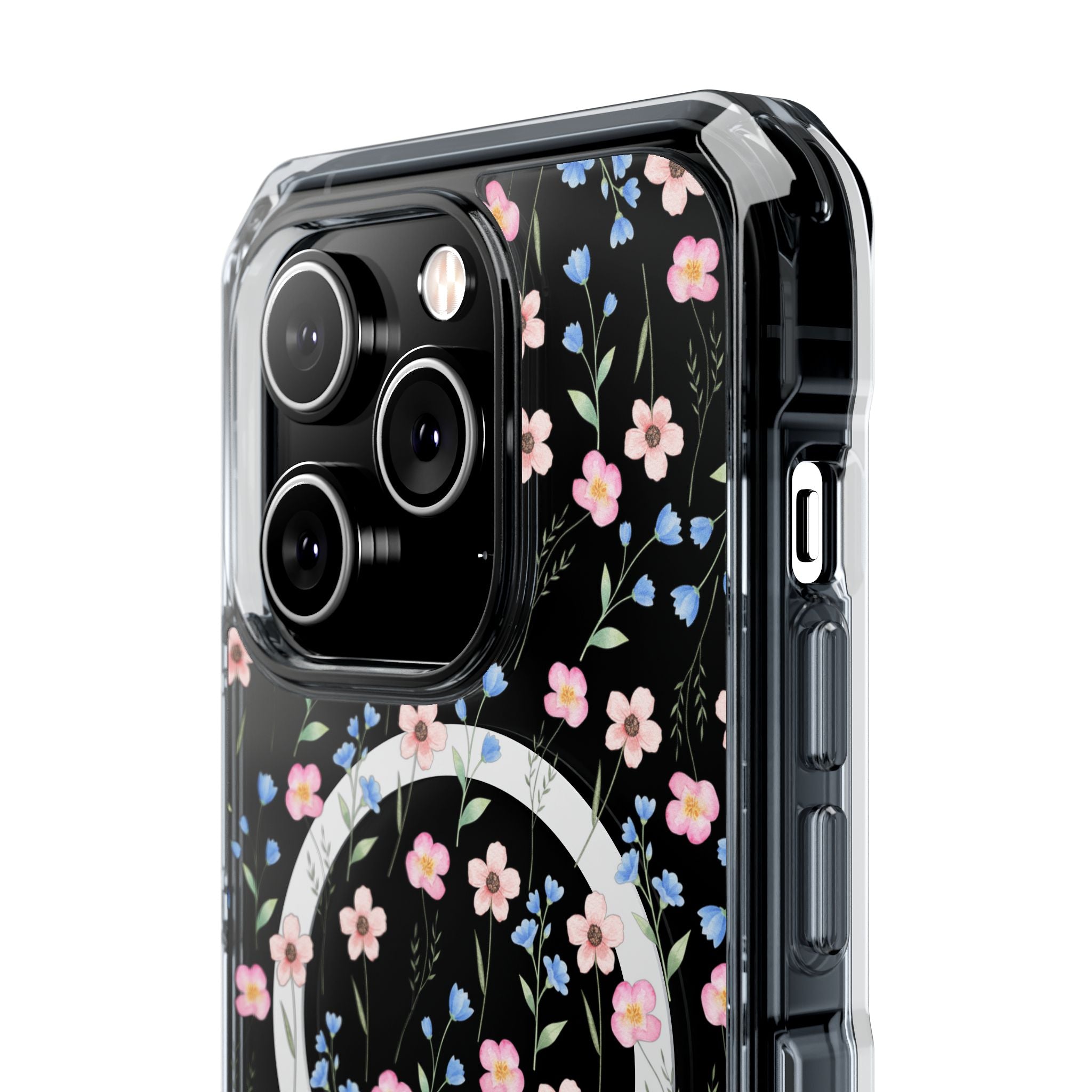 MagSafe Clear Phone Case — Pink Floral Pattern