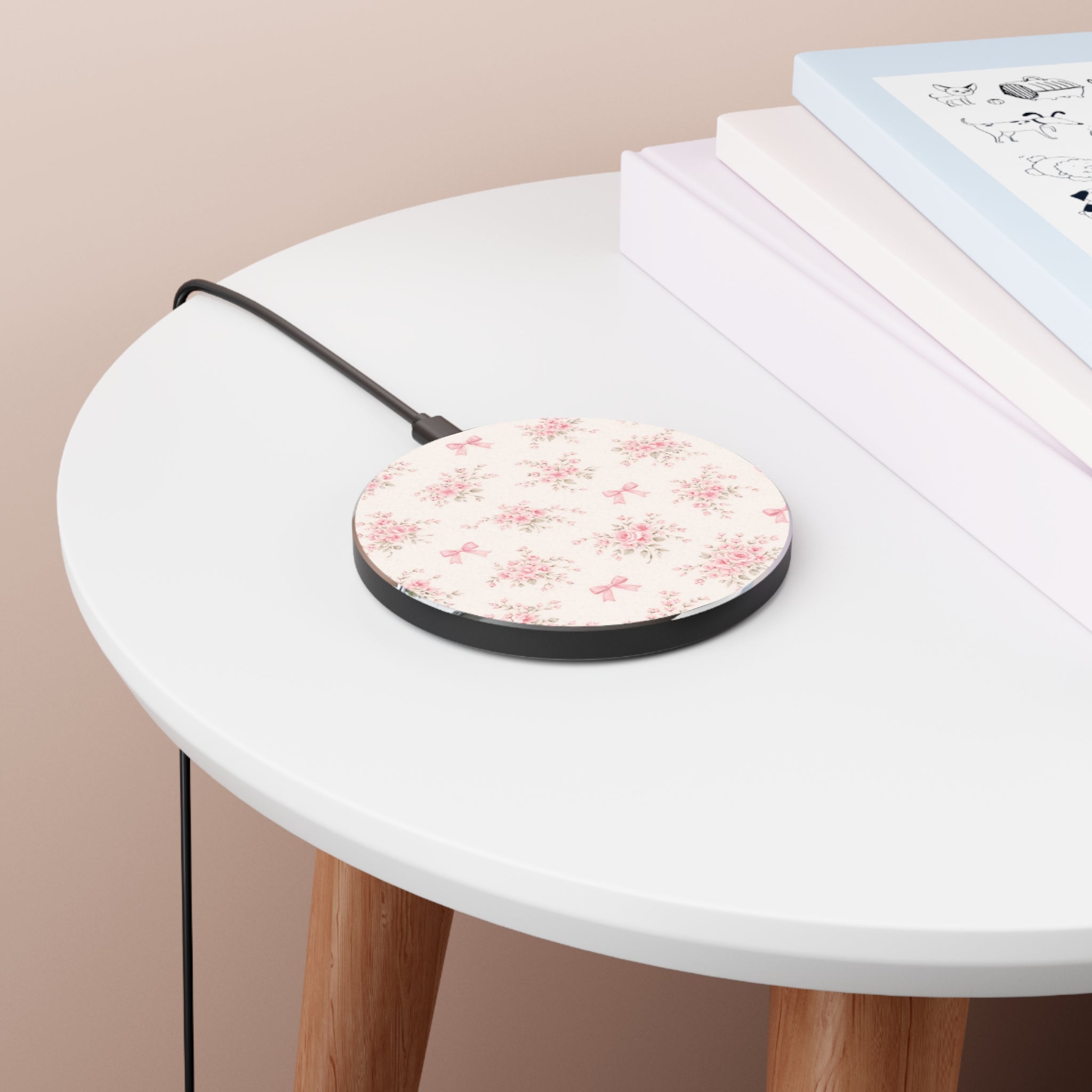 Pink Vintage Rose Wireless Charger