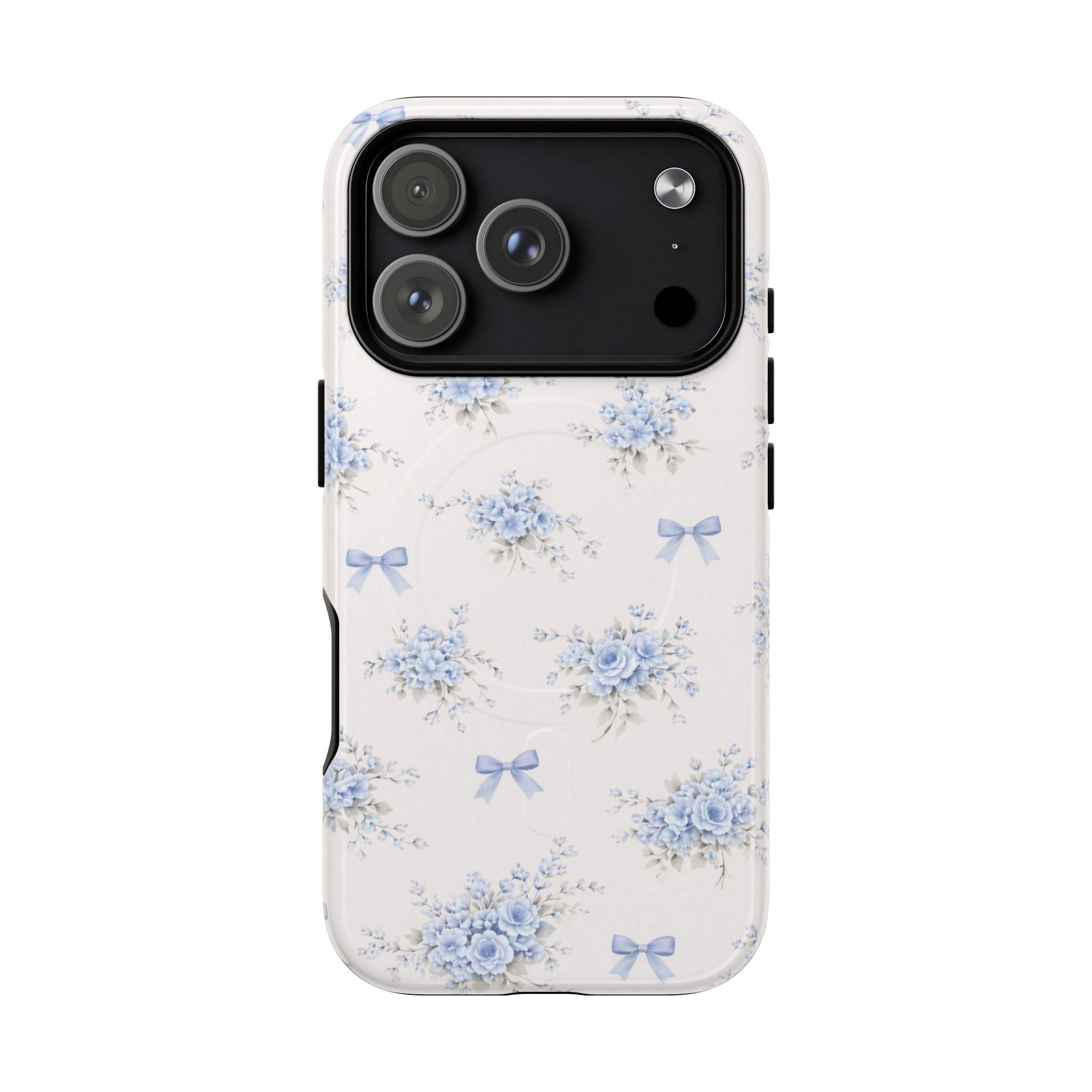 Blue Floral Bow iPhone Case – MagSafe Compatible