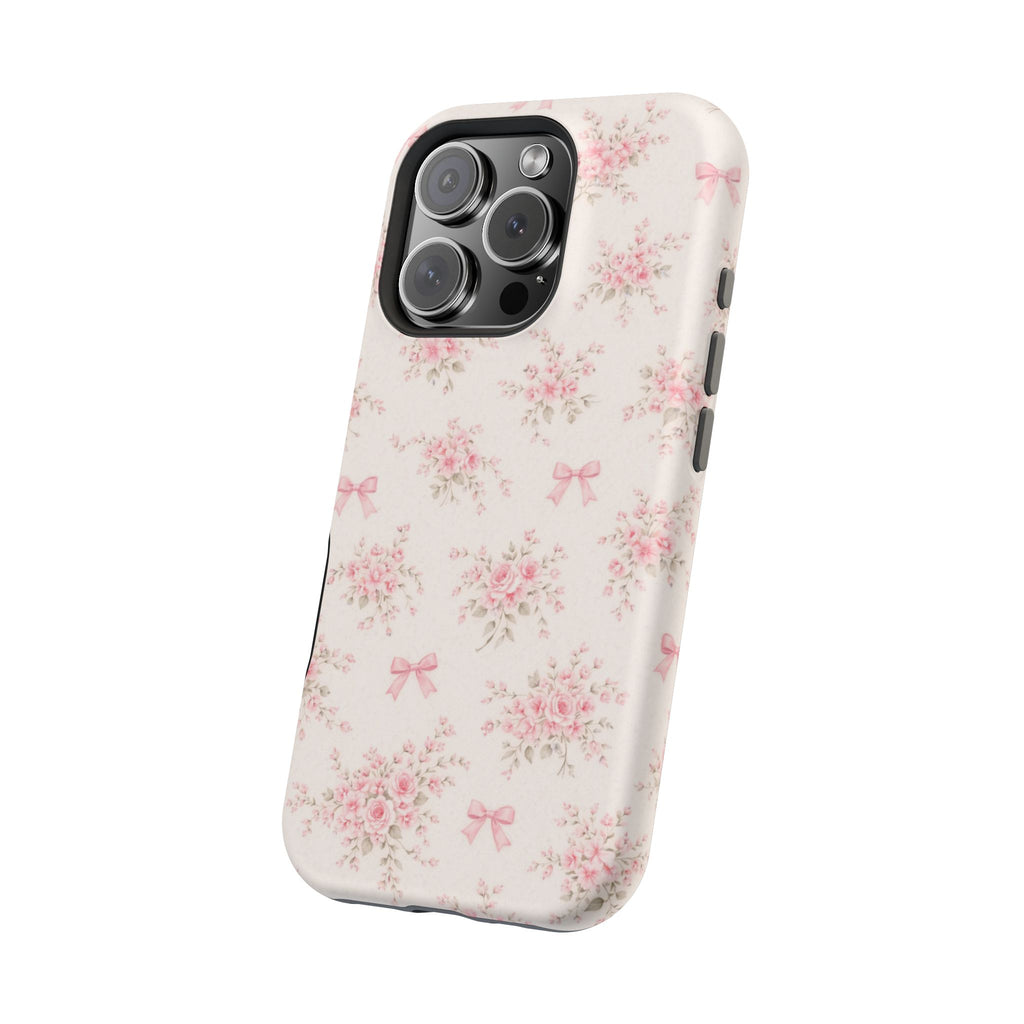 Pink Floral Bow Pattern Cases | Magnetic Impact-Resistant iPhone Case