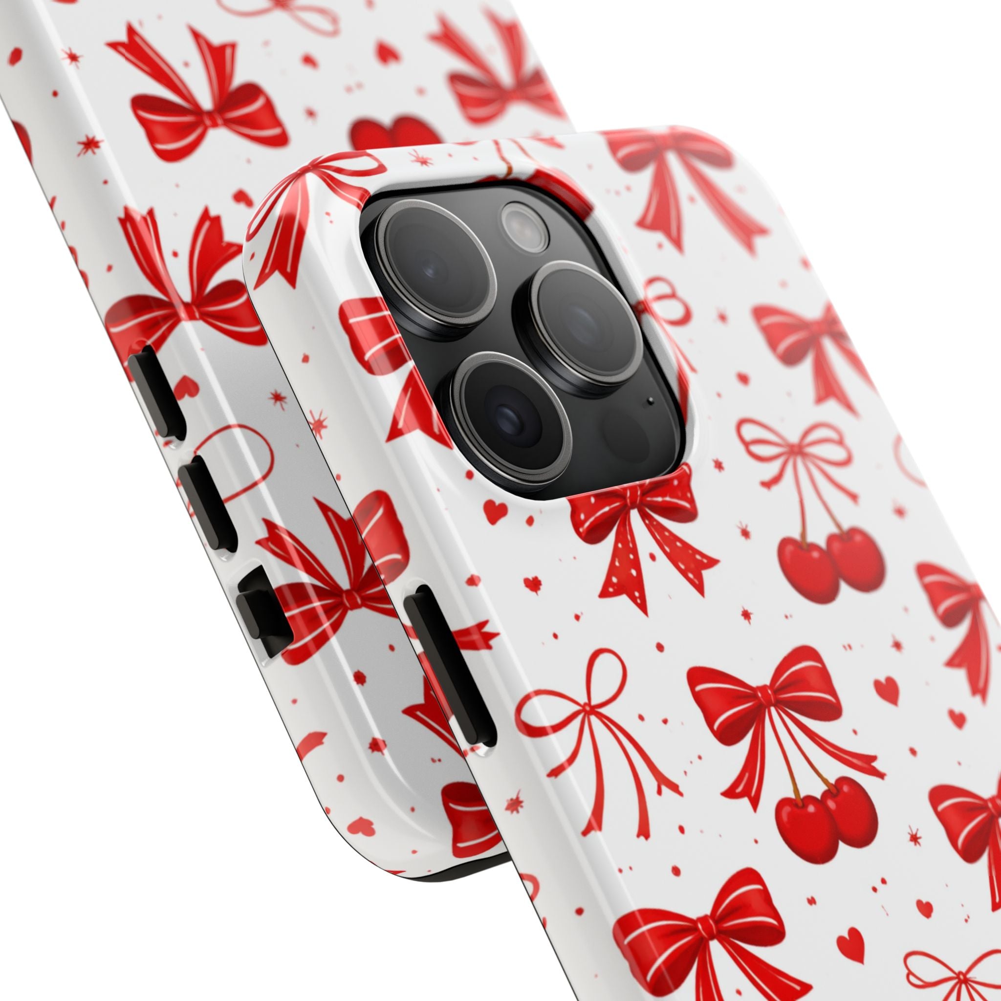 Red Cherry Bows Tough Phone Case, Cherry Pattern Phone Case