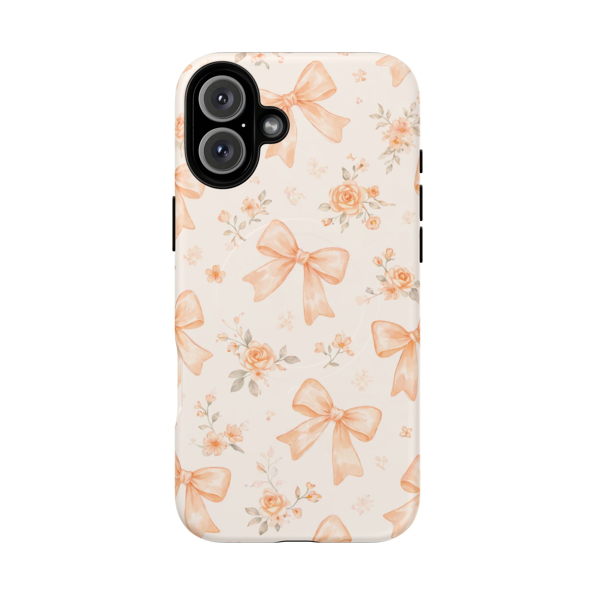 Floral Peach Bow iPhone Case – MagSafe Compatible