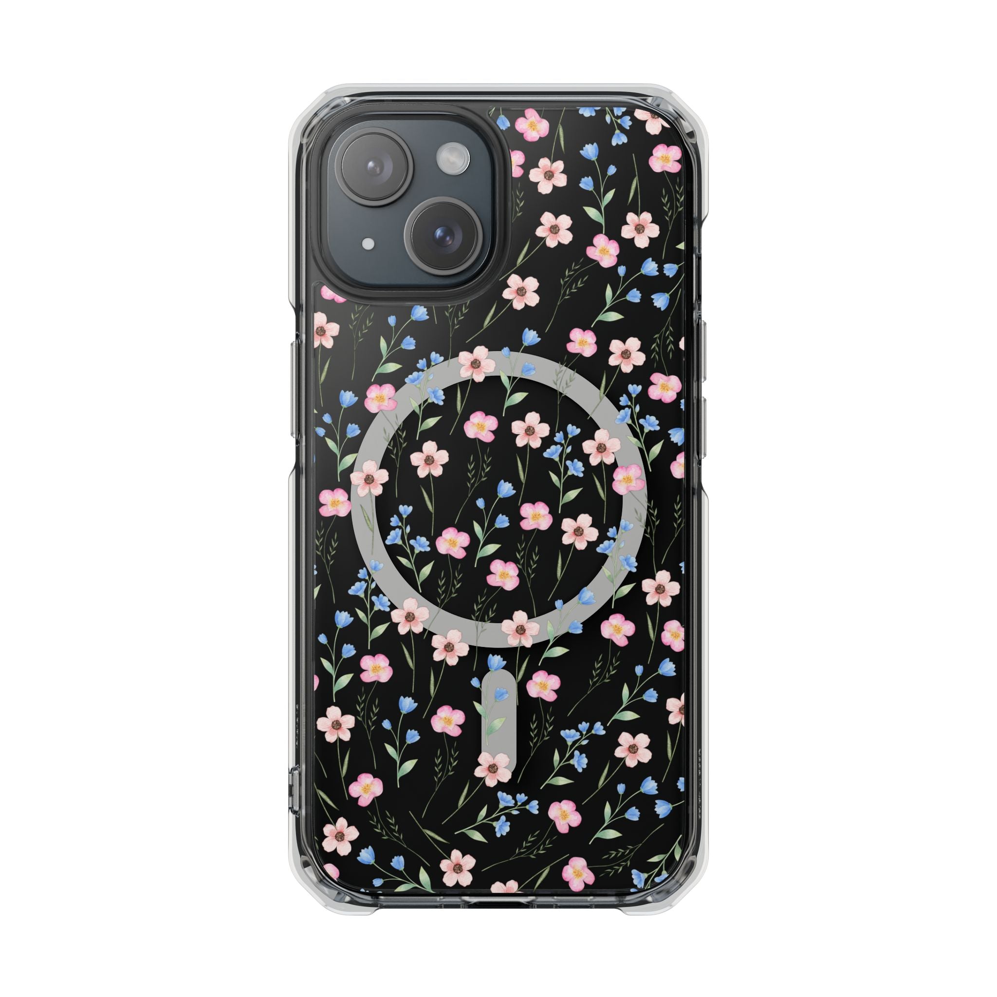 MagSafe Clear Phone Case — Pink Floral Pattern