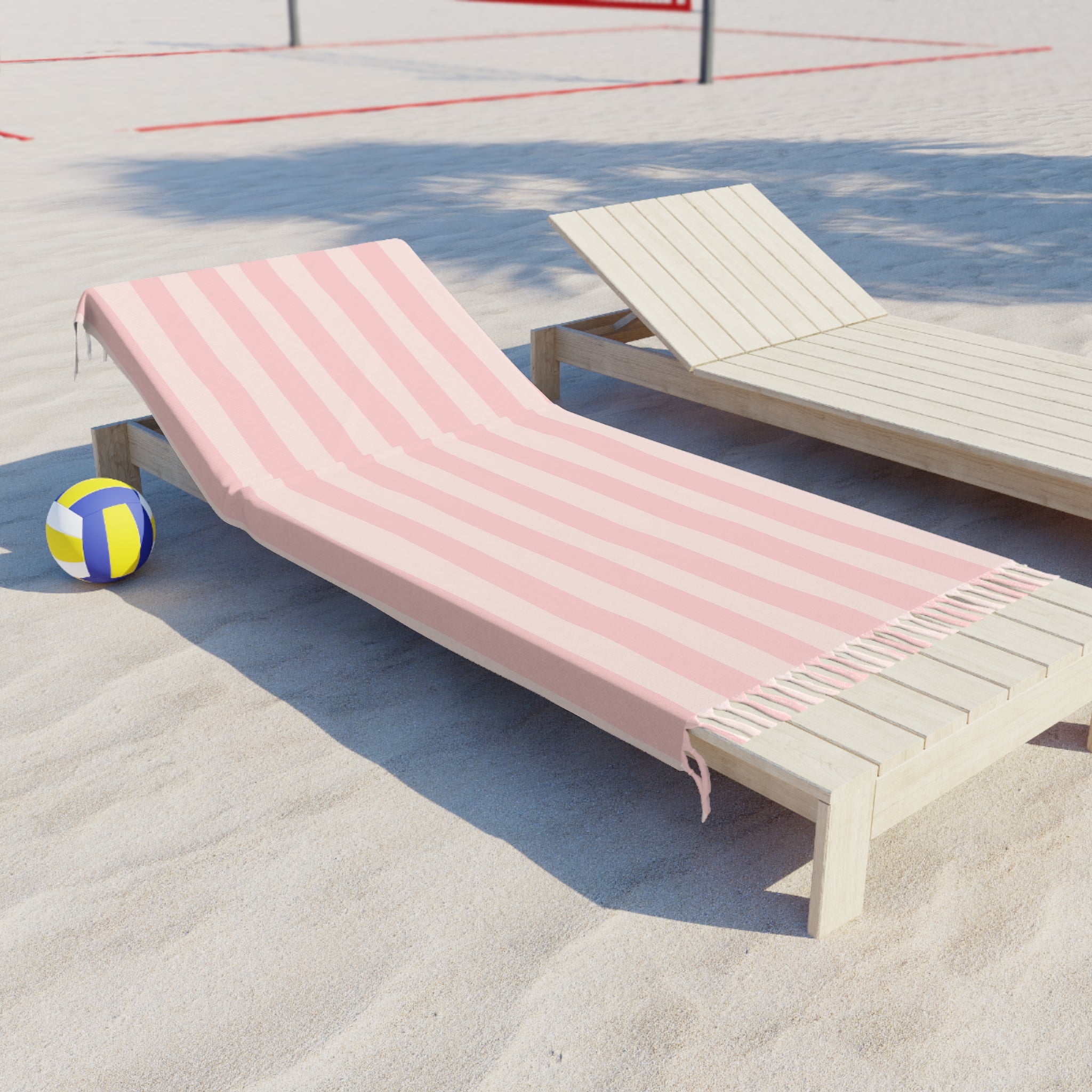 Pink Boho Stripe Beach Towel – Turkish Peshtemal with Fringe for Beach & Travel