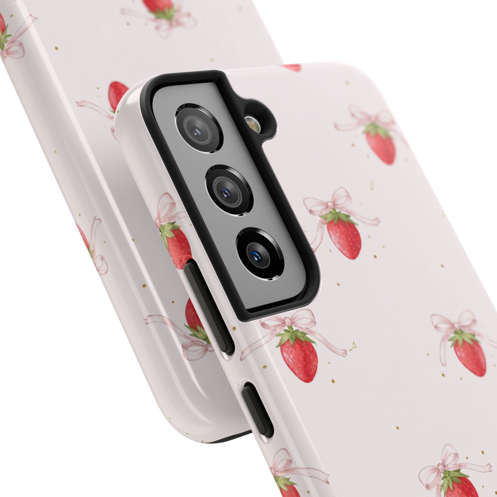 Red Strawberry Pattern Tough Phone Case, Bold Fruit Print