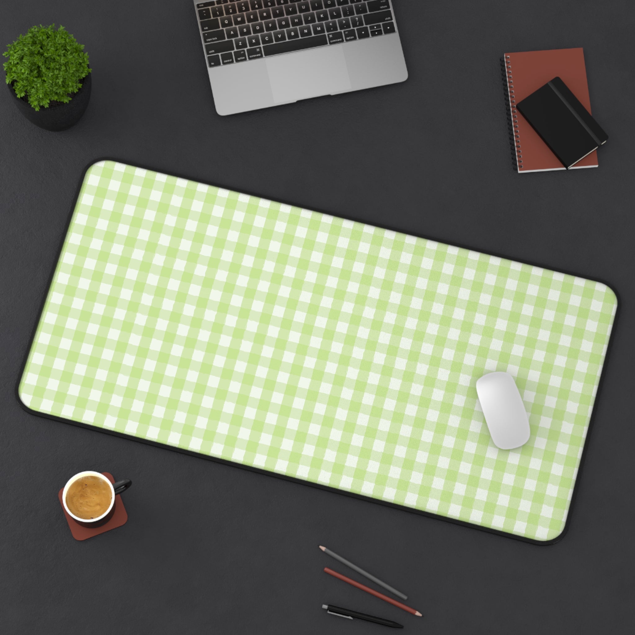 Pastel Green Gingham Desk Mat – Soft Check Pattern Mousepad for Home Office & Study