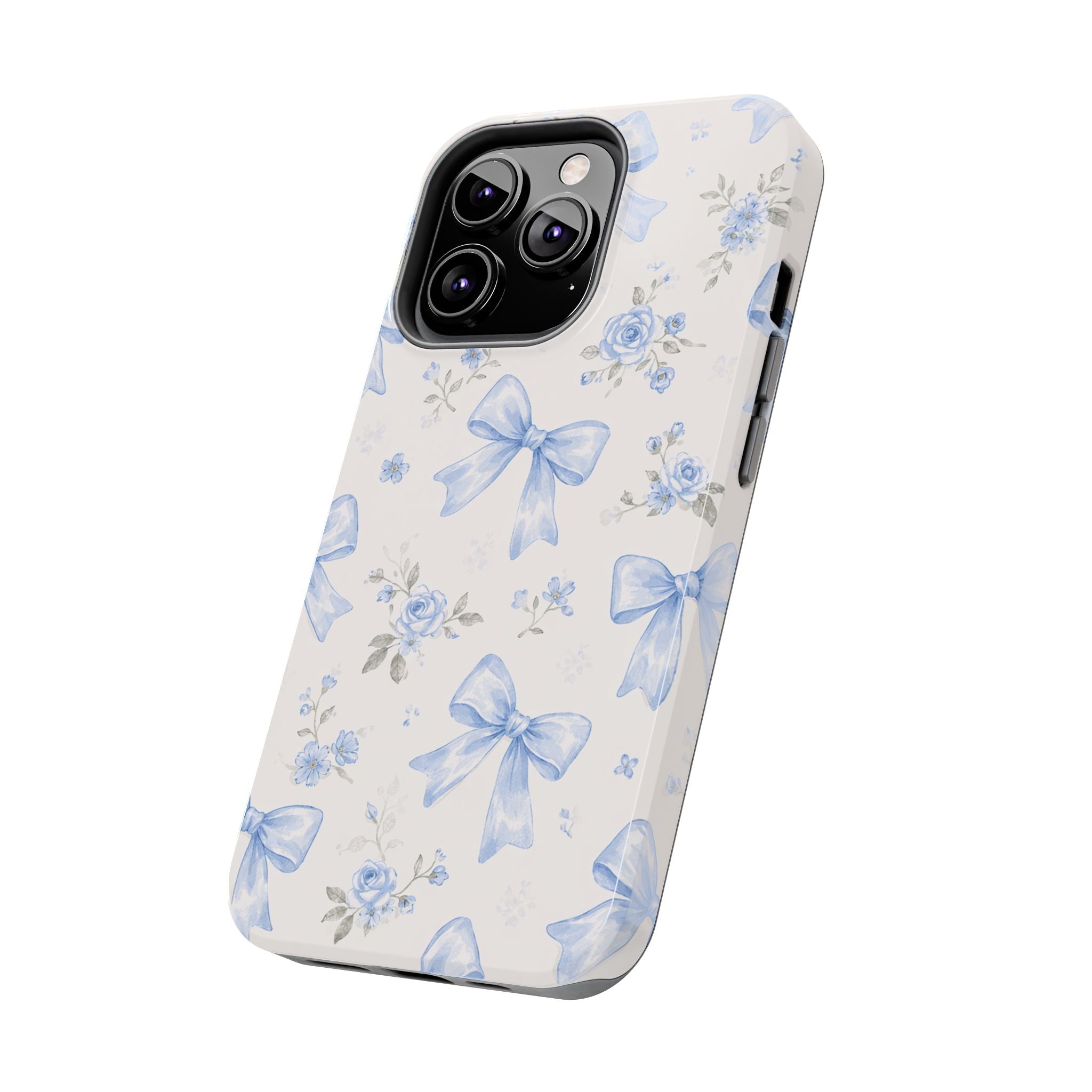 Blue Watercolor Bows iPhone Case, Floral Bow Pattern