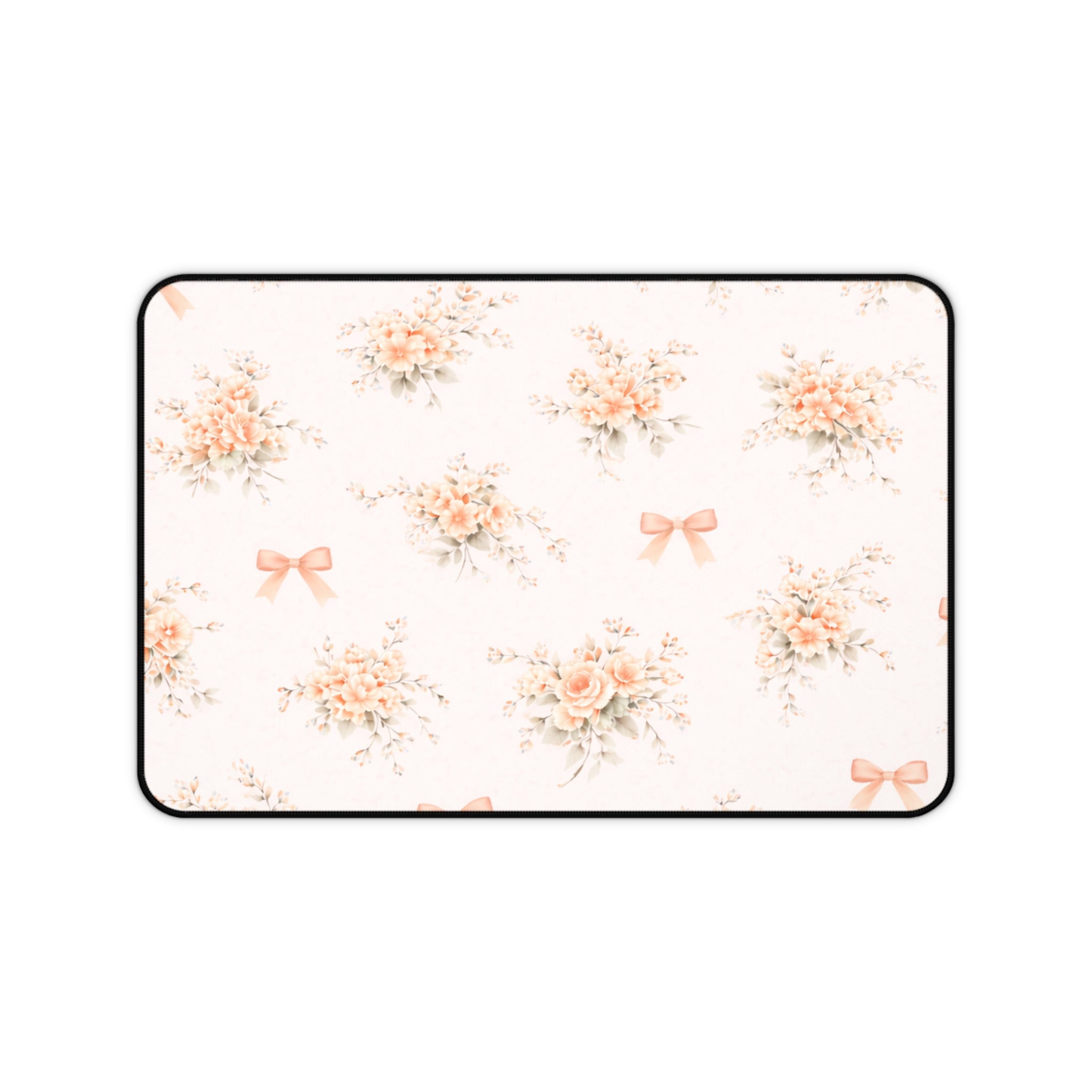 Vintage Peach Floral Bouquet Desk Mat | Roses and Bows Mousepad