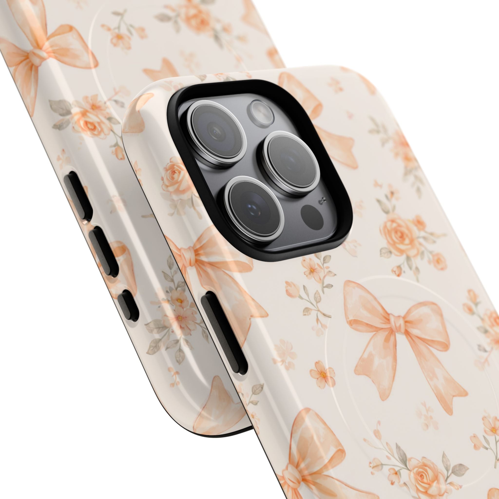 Floral Peach Bow iPhone Case – MagSafe Compatible