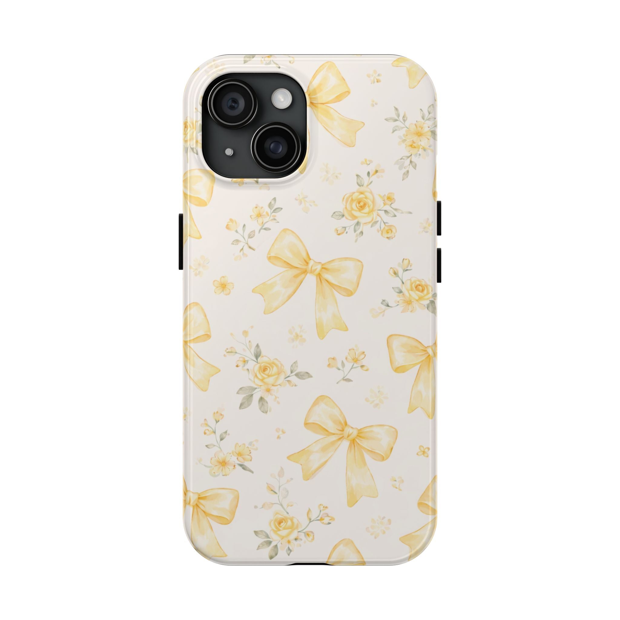 Yellow Bow Floral Phone Case, Cute Yellow Ribbon Pattern