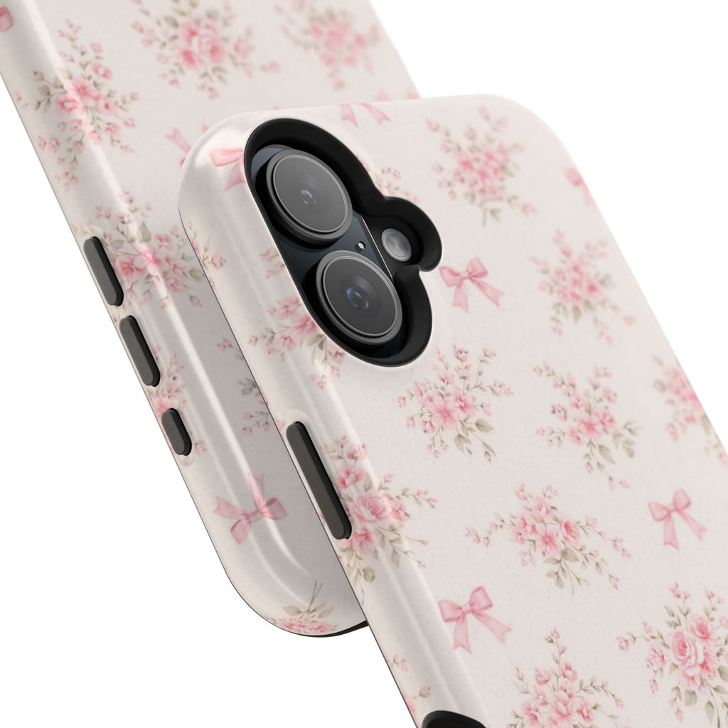 Pink Floral Bow Pattern Cases | Magnetic Impact-Resistant iPhone Case