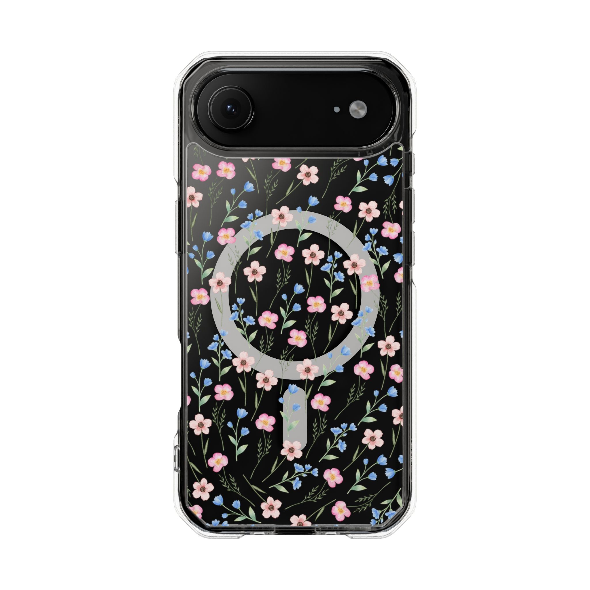 MagSafe Clear Phone Case — Pink Floral Pattern