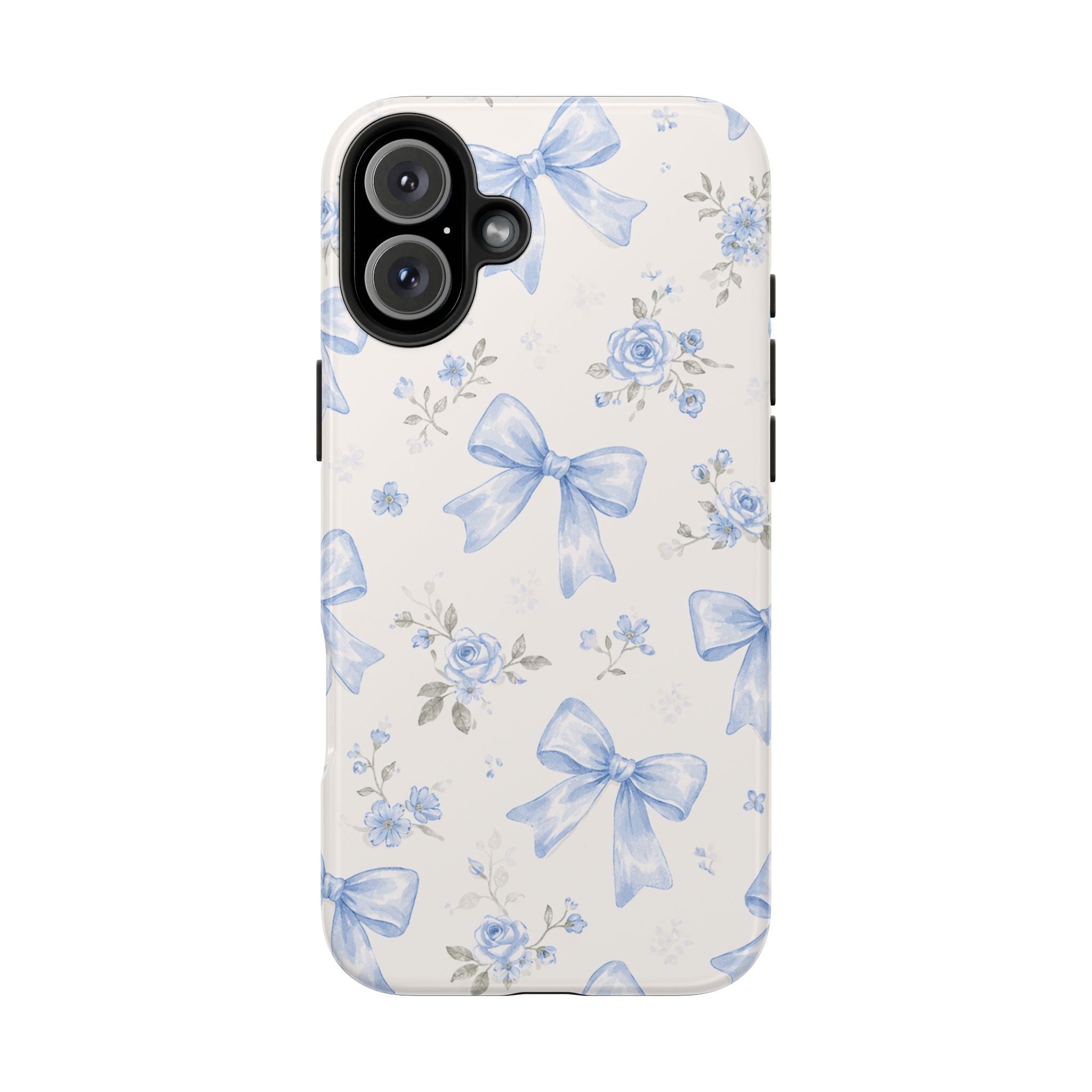 Blue Watercolor Bows iPhone Case, Floral Bow Pattern