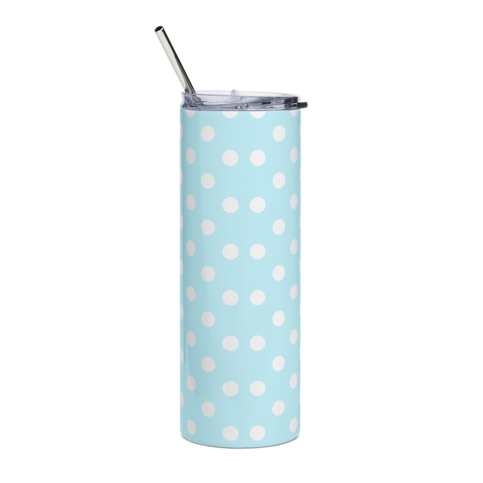 Blue Polka Dot 20oz Stainless Steel Tumbler - Slim Insulated Travel Cup with Straw