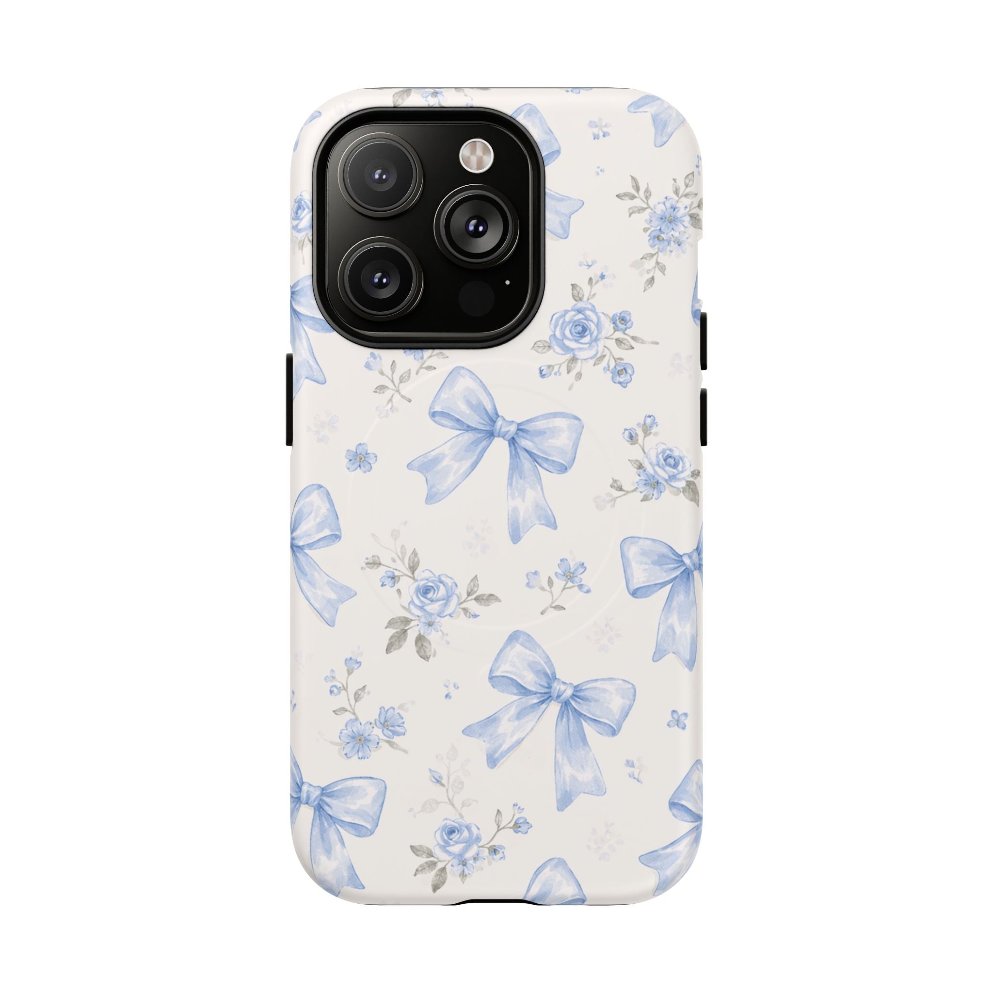 Floral Blue Bow iPhone Case – MagSafe Compatible