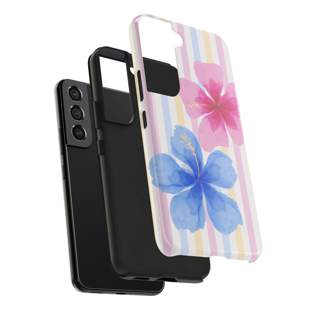 Hibiscus Stripe Tough Samsung Case – Pink & Blue Floral Protective Cover