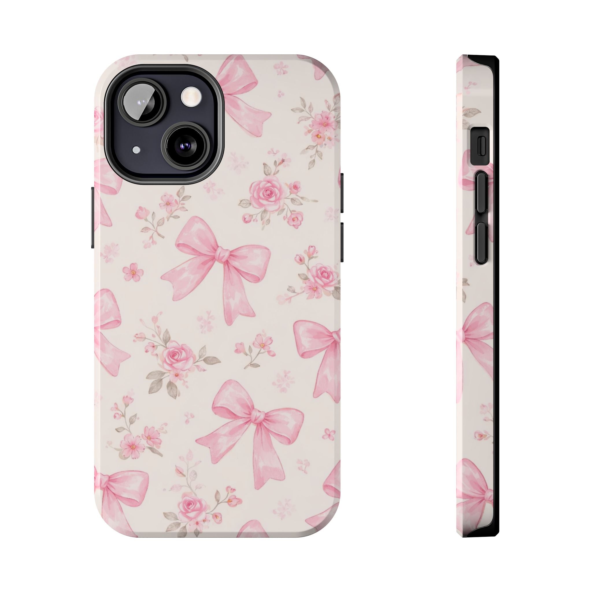 Pink Bow Floral Phone Case, Cute Vintage Rose Pattern