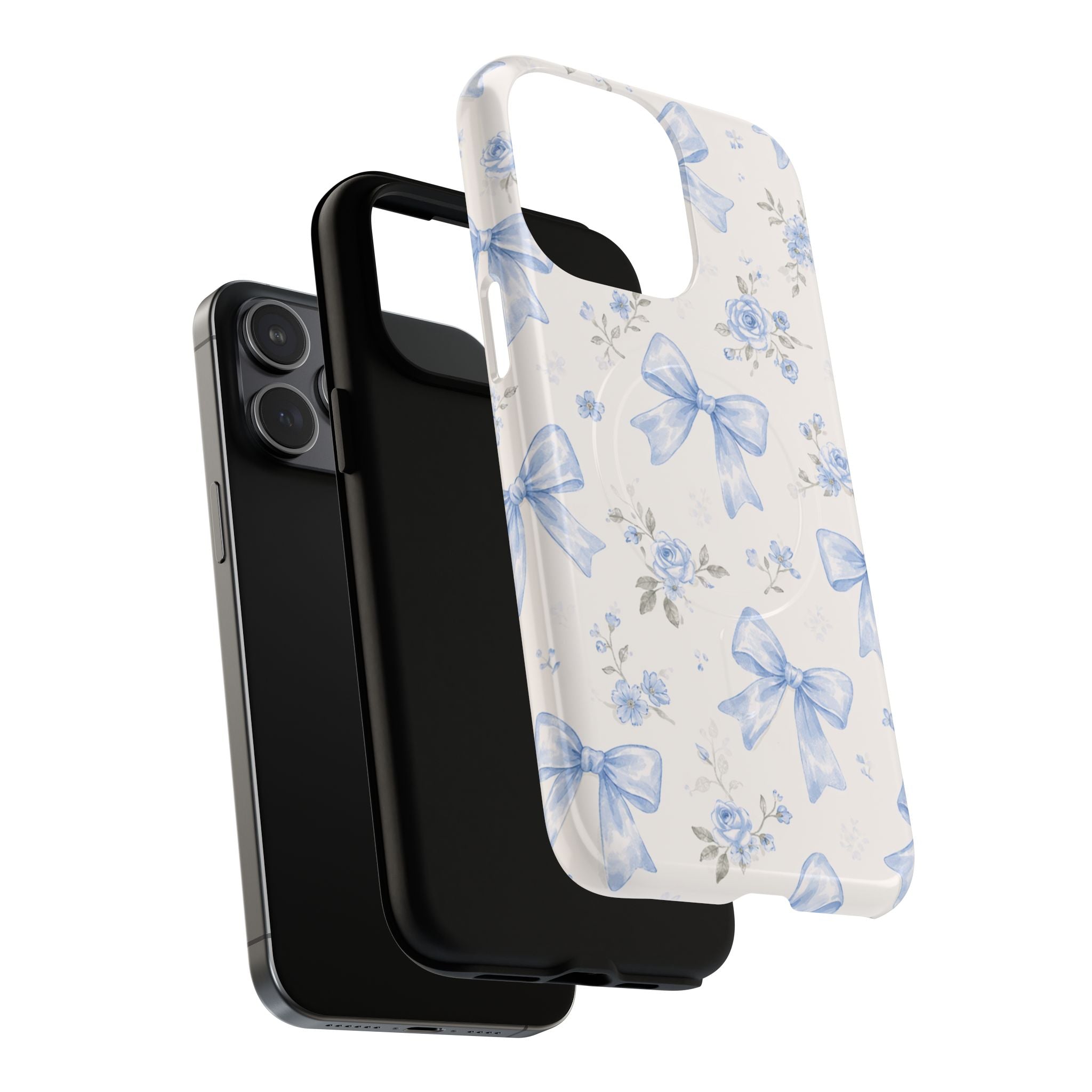 Floral Blue Bow iPhone Case – MagSafe Compatible