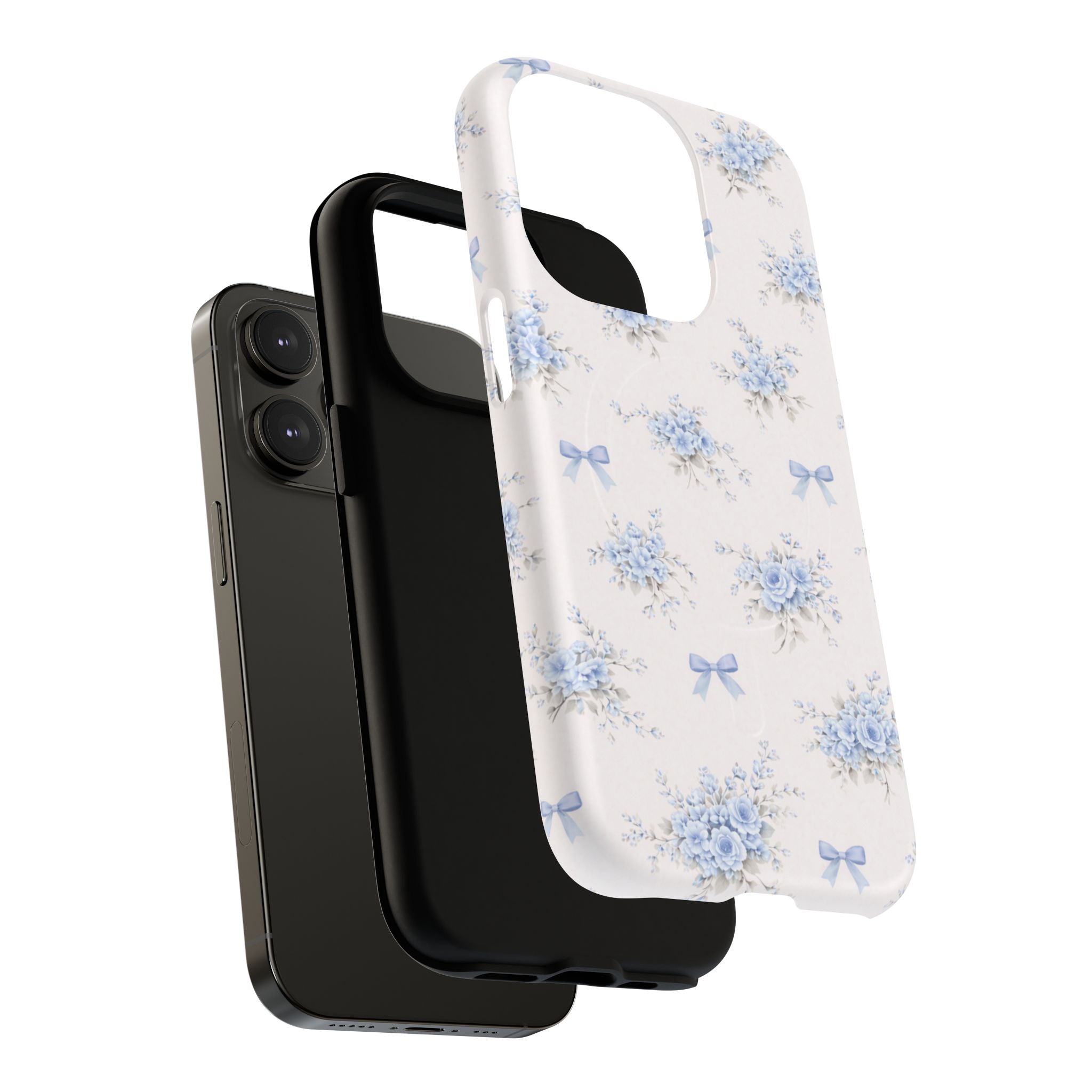 Blue Floral Bow iPhone Case – MagSafe Compatible