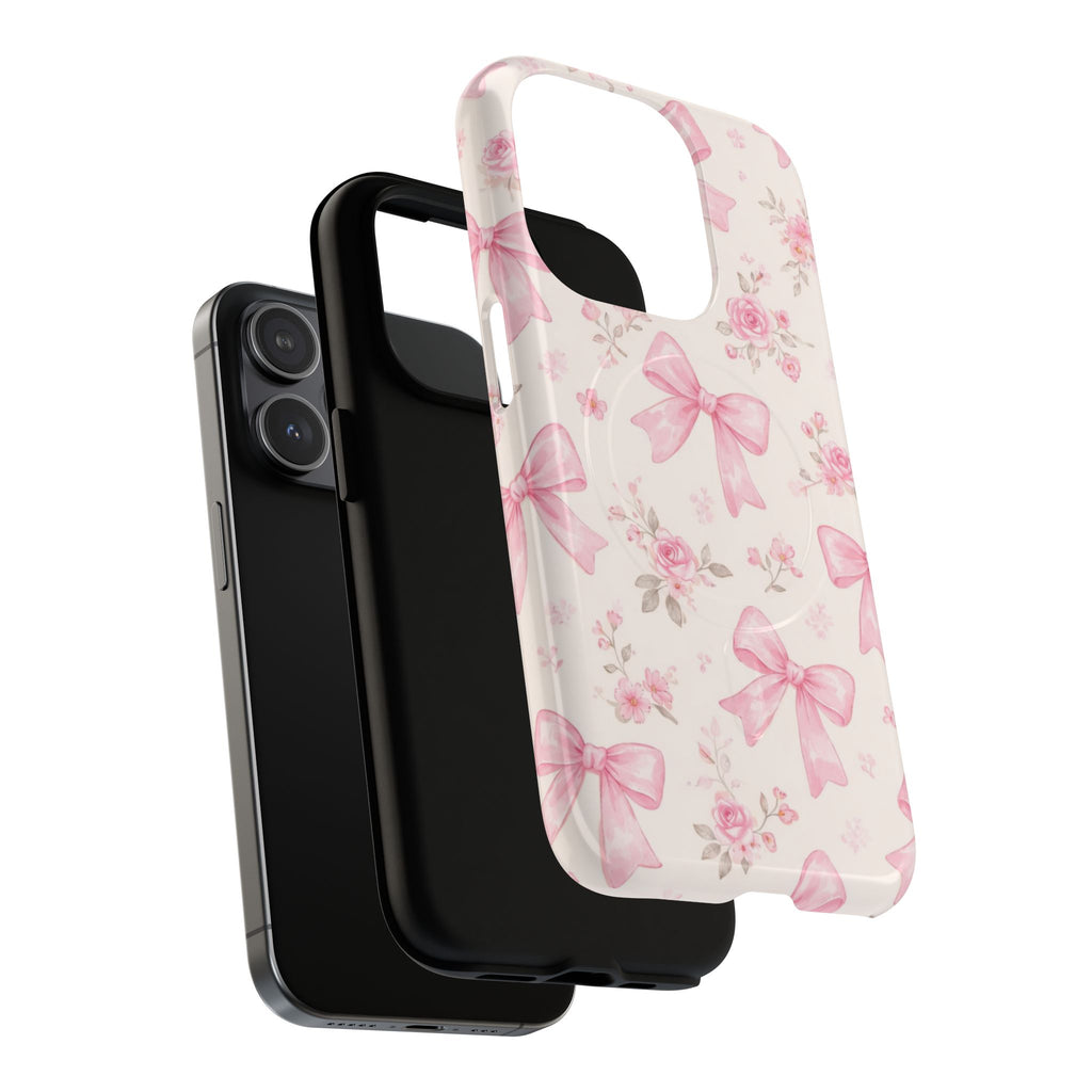 Pink Bow Floral iPhone Case – MagSafe Compatible