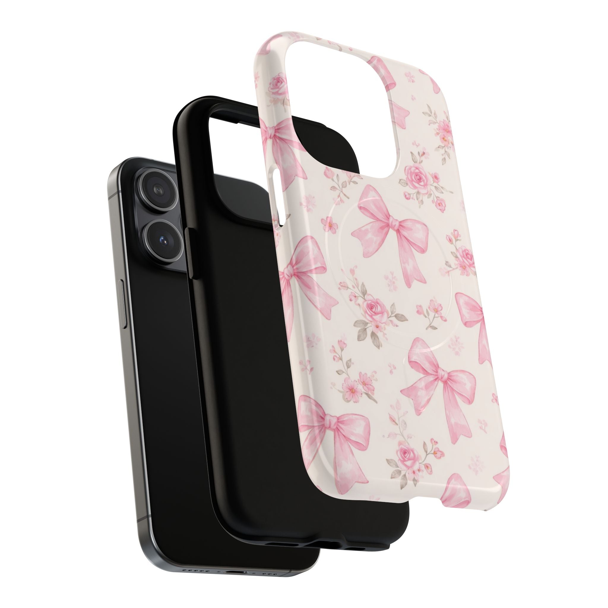 Pink Bow Floral iPhone Case – MagSafe Compatible