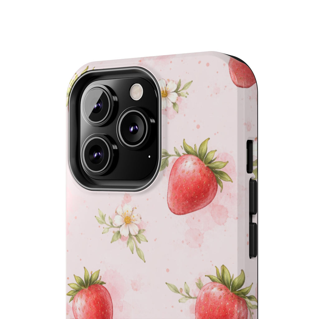 Watercolor Strawberry Phone Case, Pink Floral Fruit Pattern