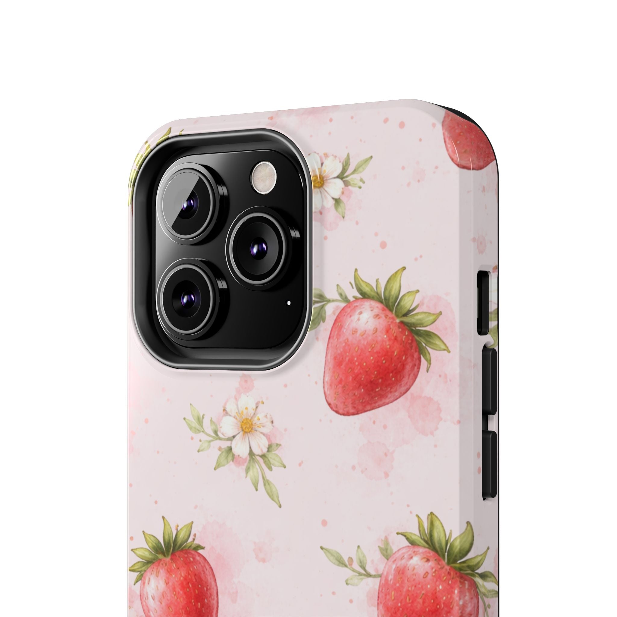 Watercolor Strawberry Phone Case, Pink Floral Fruit Pattern