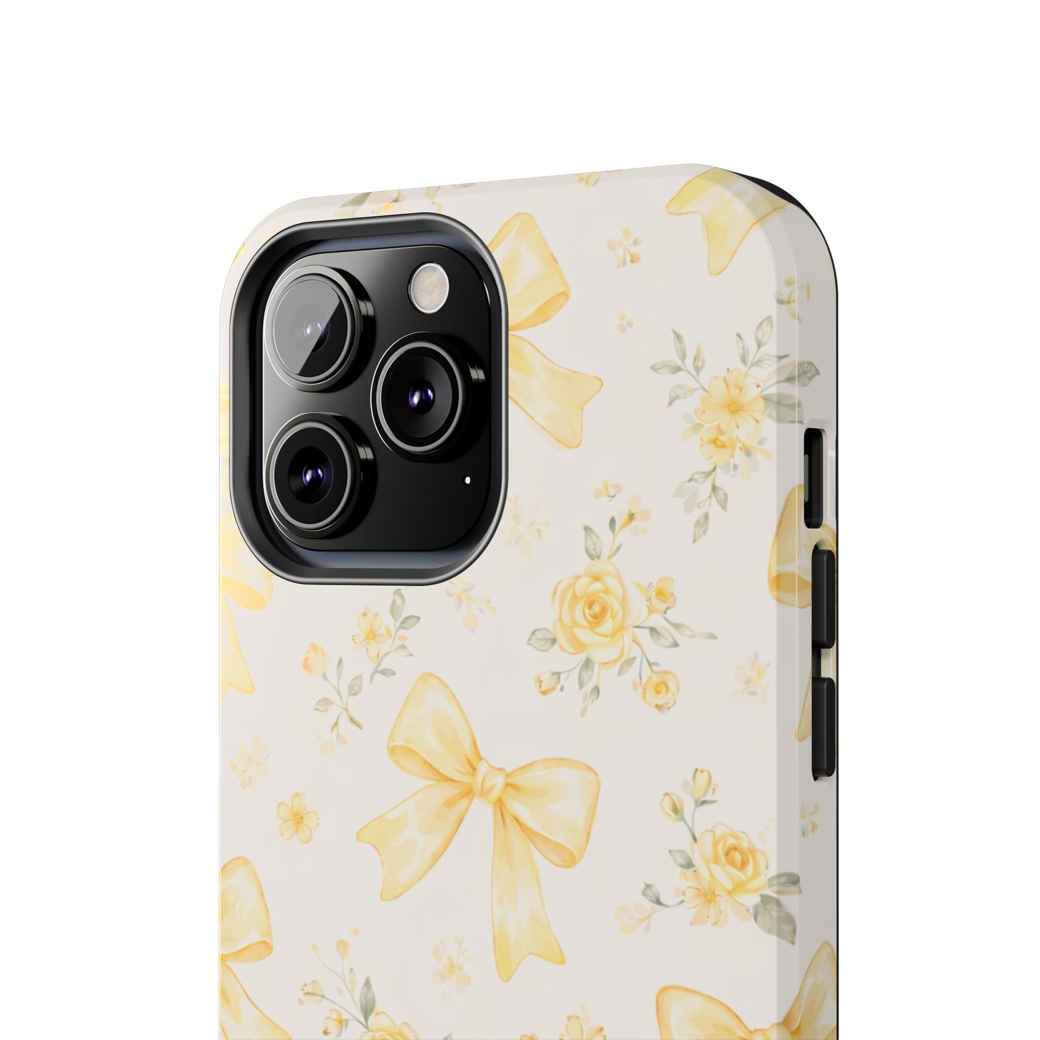 Yellow Bow Floral Phone Case, Cute Yellow Ribbon Pattern