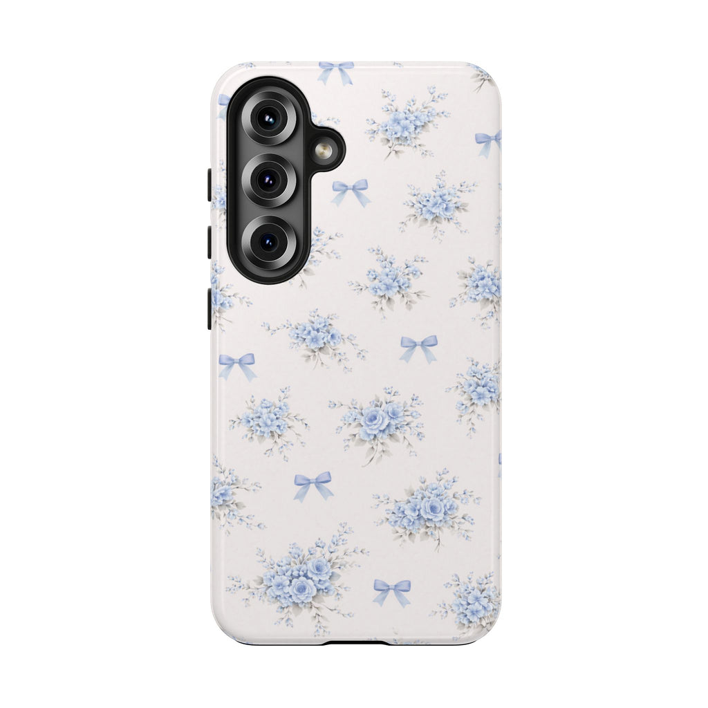 Blue Cottage  Floral Pattern Tough   Samsung Galaxy Phone Case | Vintage Bow Bouquet
