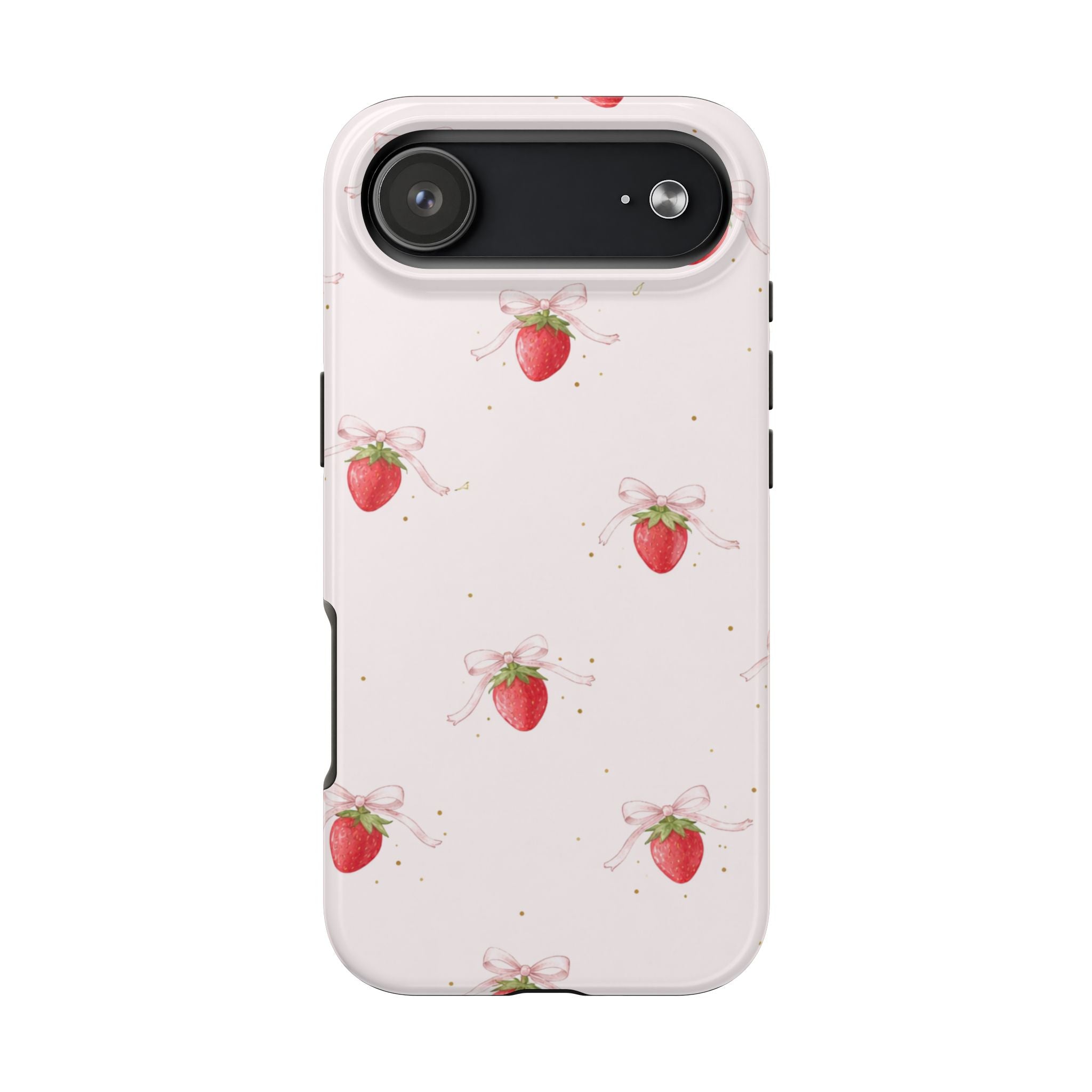 Pink Strawberry Pattern Tough Phone Case, Pastel Fruit Print