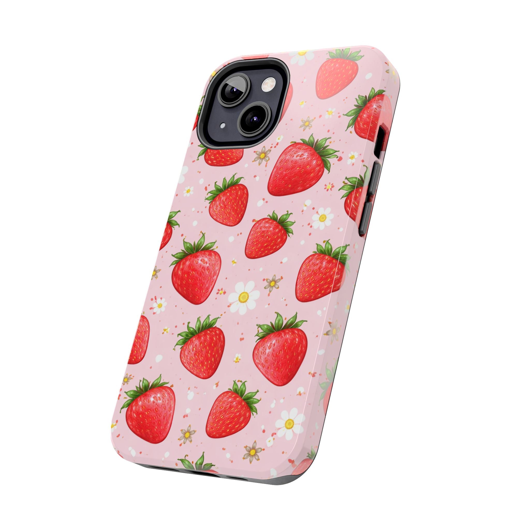 Pink Strawberry Print Phone Case, Soft Fruit Pattern