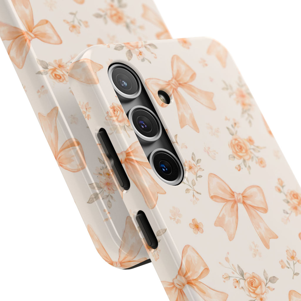 Peach Watercolor Bows Tough Phone Case, Floral Bow Pattern