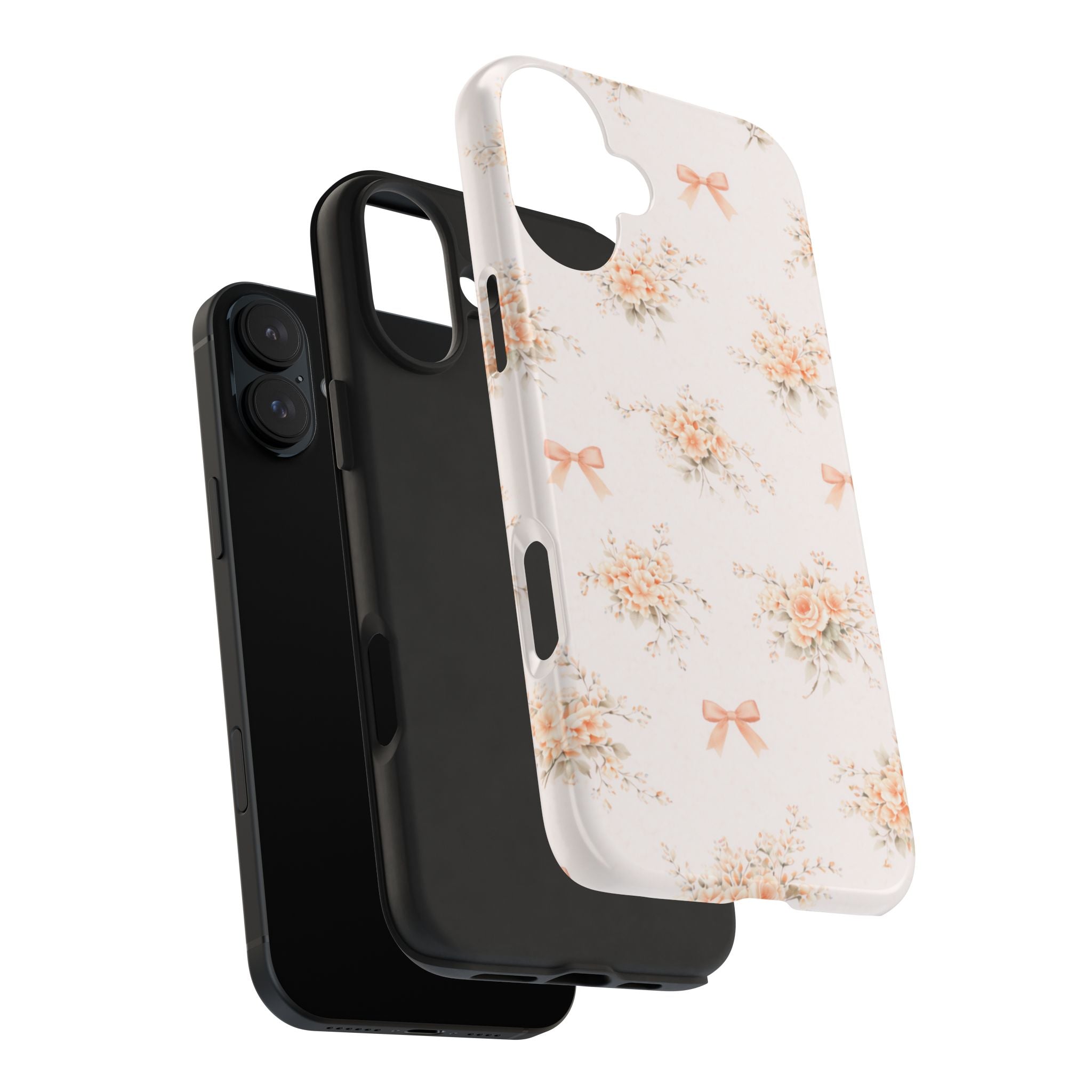 Vintage Peach Floral Bouquet iPhone Case, Tough Pastel Bow Pattern